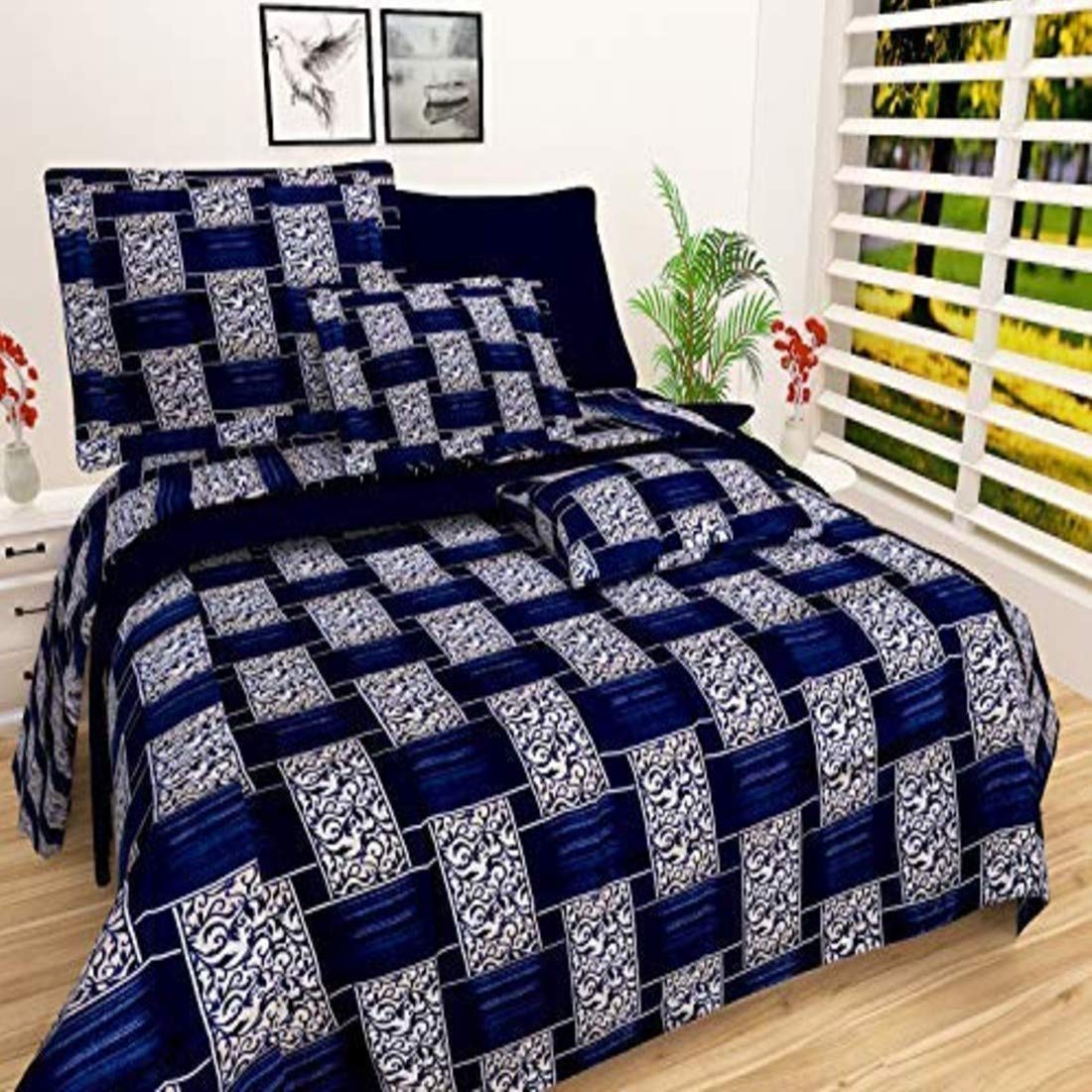 Dtex Premium 144 TC Polycotton Latest Beautiful Geomatrical Print Double  Bedsheet with Two Pillow Covers(Blue Chtai) (DB Blue Chtai DT KL): Buy  Online at Best Price in UAE - Amazon.ae