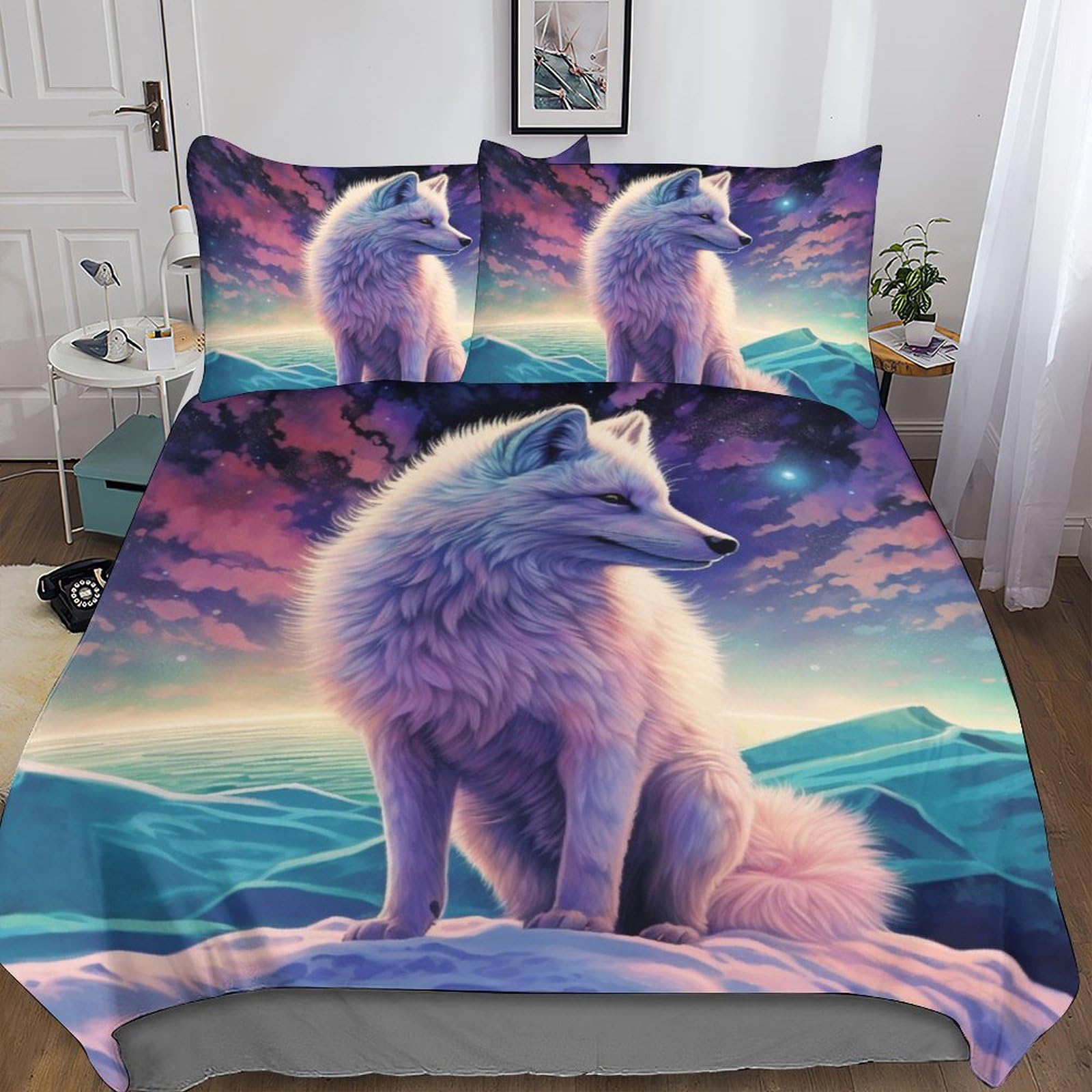 Parure de lit artistique motif pieuvre 3D avec housse de couette double