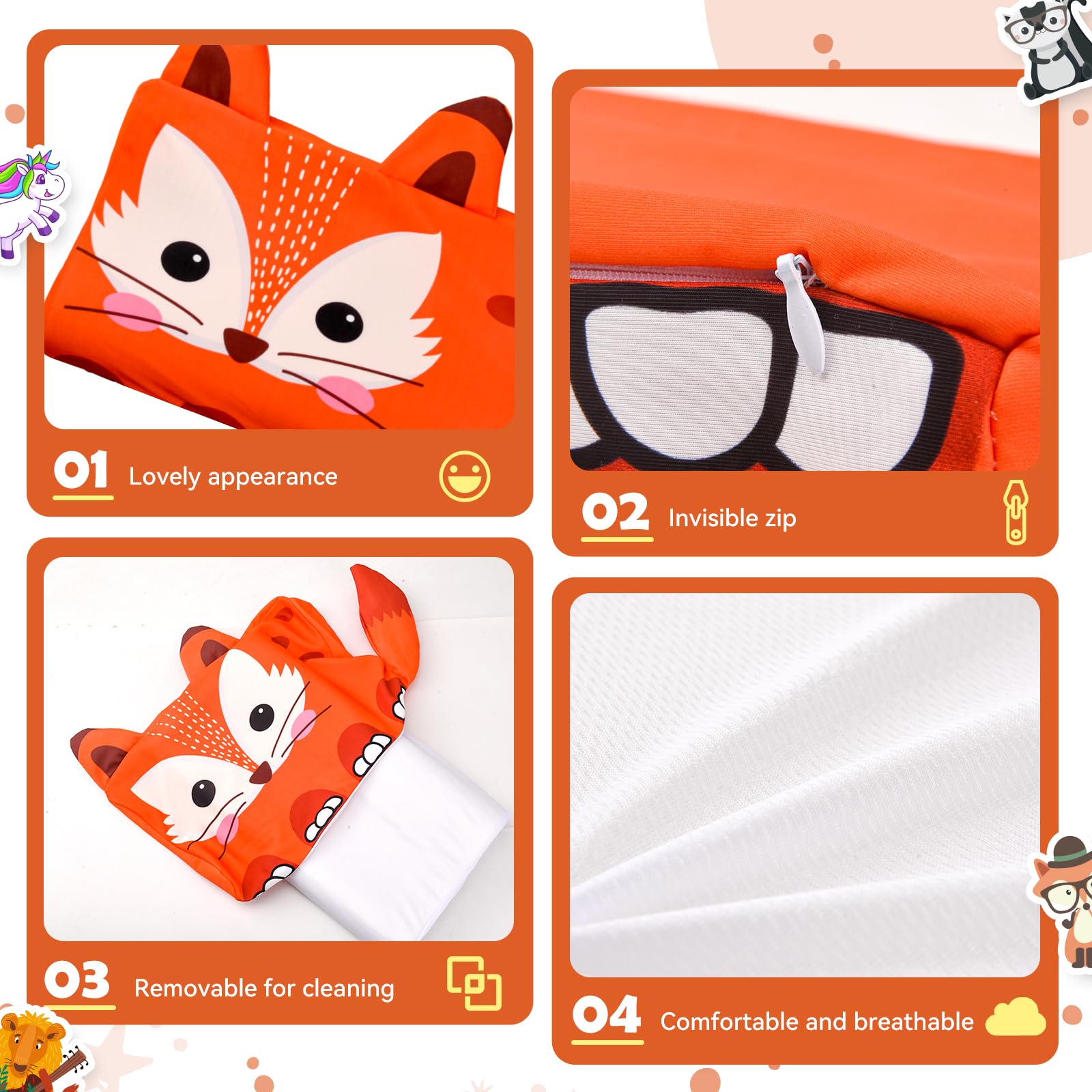 YAOZUP Cuscino Memory Foam Bambini,Cuscino Culla,Cuscino per Bambini con Federa,Ipoallergenico,Anti Acari,Cuscino per Bambini per Sonnellini per Ragazzi e Ragazze (3-10 Anni) (Volpi)