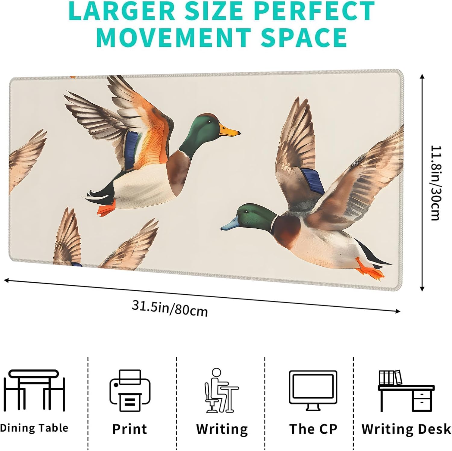 Flying Duck Gaming Mouse Pad,12x31.5in Non-Slip Rubber Cute Rustic Mallard Desk Mat,Large Extended Mousepad for Office Home Laptop,Mice Pads Gifts,Game Lover Deskmat Decor (Cream)