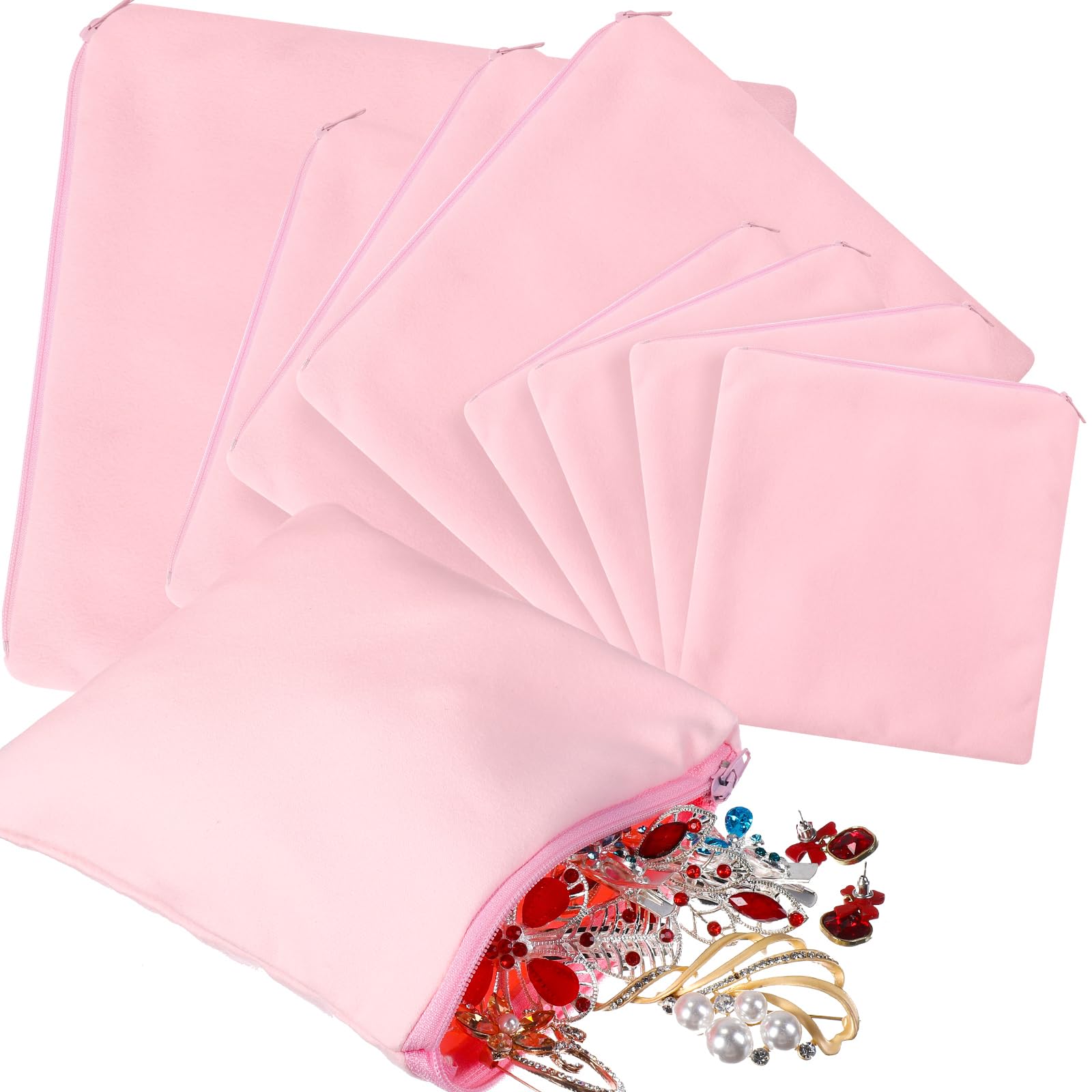 Sanwuta 8 Pcs Zippered Silver Storage Bags Anti Tarnish Pouches, Pink