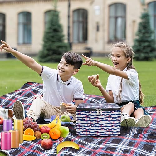 Miniatura 3 de QsirBC Bolsa de almuerzo con aislamiento a rayas de fondo ancla para mujer, reutilizable, bolsa cuadrada de comida para adultos y hombres, lonchera