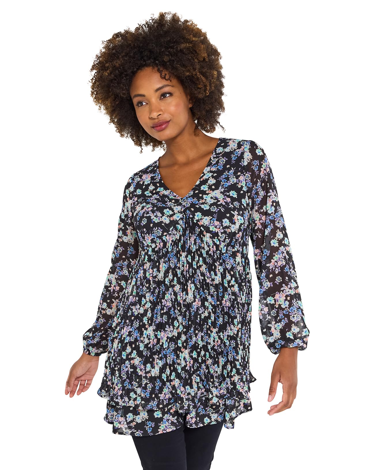 Joe Browns Women's Floral Tiered Skirt Pleated Mini Dress, Regular, Black, UK 8