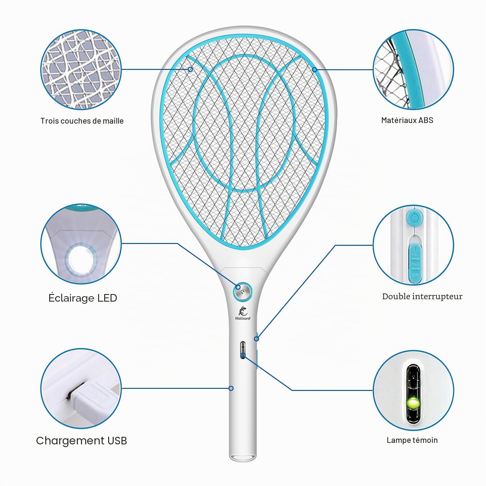 Raquette Anti Moustique Electrique 3000V USB Rechargeable Tapette à Mouche Intérieur