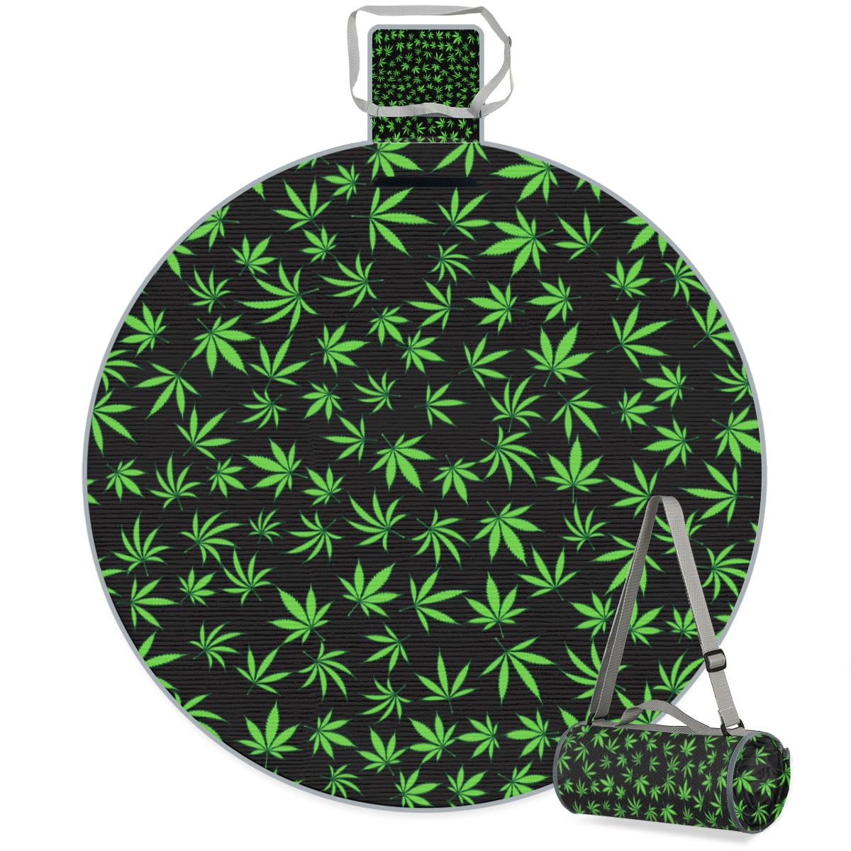 Shimoshe Cannabis Leaf Prints Picnic Outdoor Blanket Foldable Waterproof Sandproof Beach Blanket Portable Water-Resistant Round Picnic Mat for Travel Camping Park Lawn