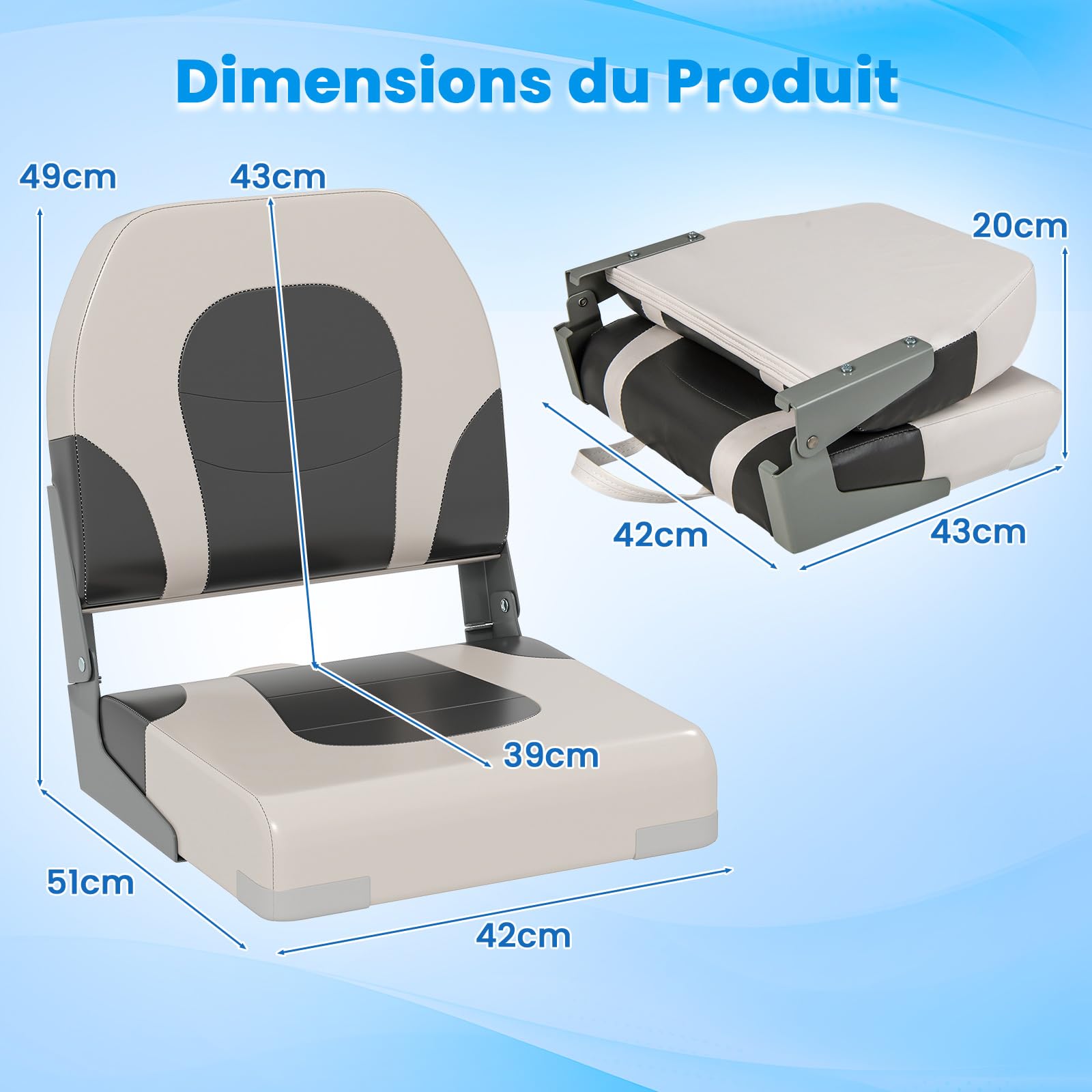 GOPLUS Lot de 2 Sièges de Bateau, Chaises Pliables Yacht Dossier Rembourrés, Similicuir Imperméable, Boulons de Montage, Sièges Capitaine pour Croisière, Bateau à Moteur, Pêche,51x42x49CM