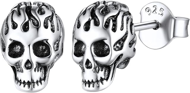 925 Sterling Silver Skull Earrings for Women and Men Retro Vintage Punk Jewelry(Gift Wrapped)
