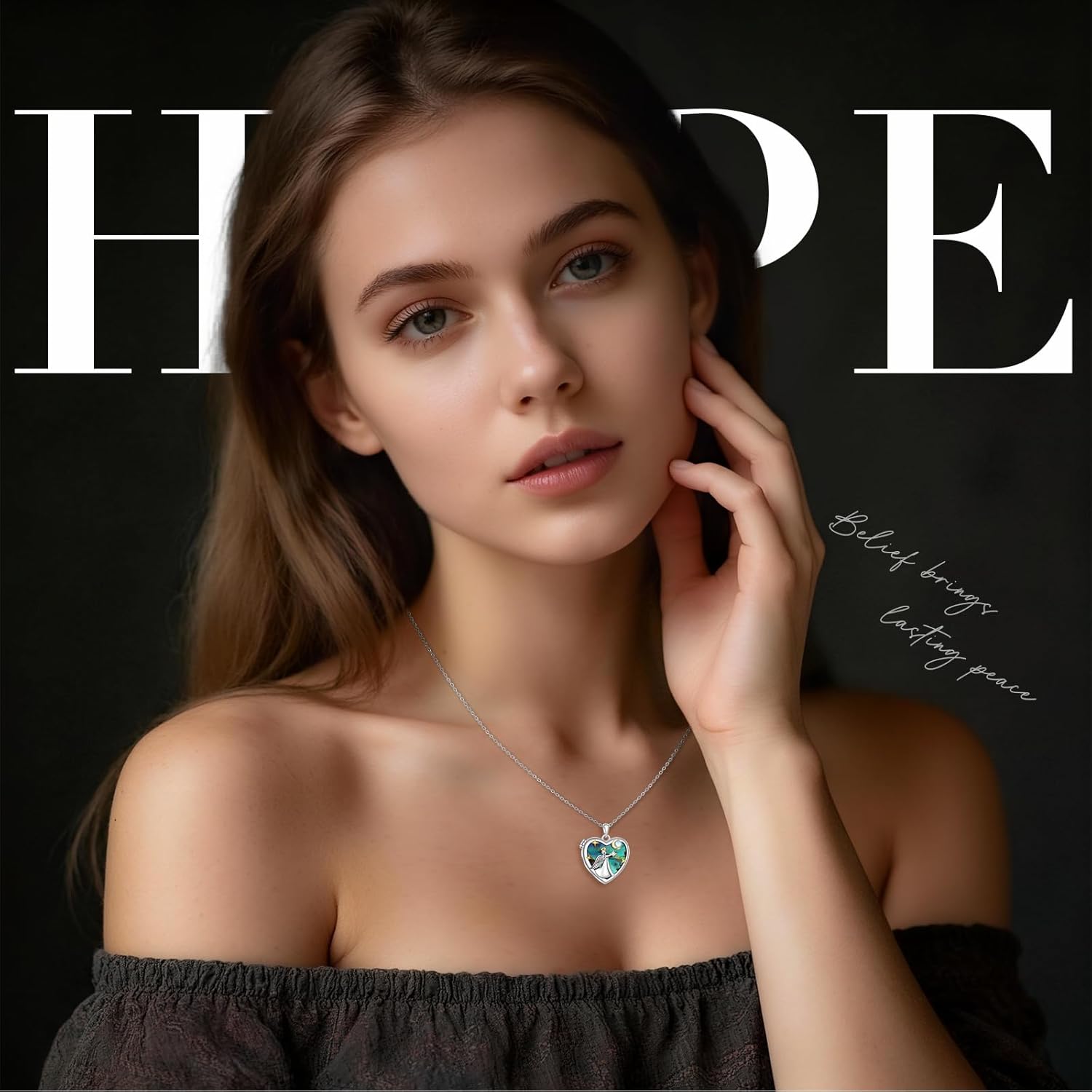 Fenthring Angel Heart Locket Necklace that Holds Pictures Photo 925 Sterling Silver Abalone Pendant Engraved Always in My Heart 20" - Image 9