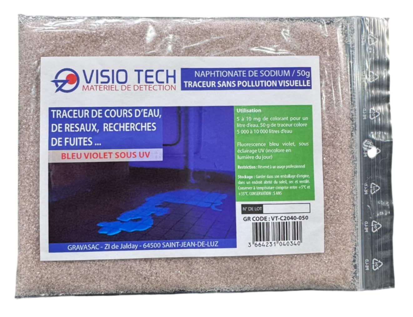 Localizador incoloro visible bajo UV, polvo soluble en agua – 50 g