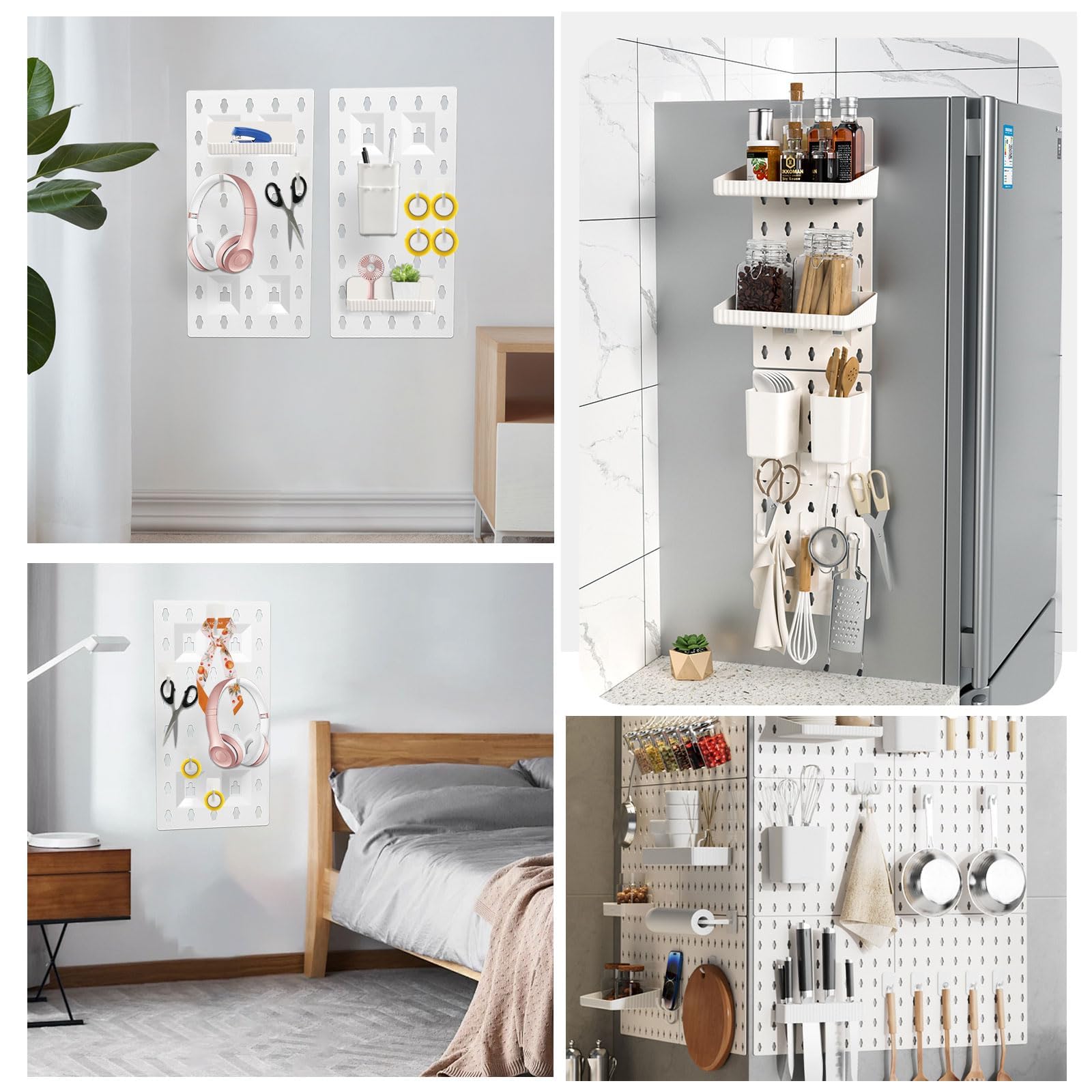 Pegboard, Weiß Lochplatte Schreibtisch, Stecktafel Wand Organizer, Modulares Pegboard-Zubehör, Schreibtisch Pegboard für Home Büro Küche, 3 Stück Stecktafeln und 12 Zubehör