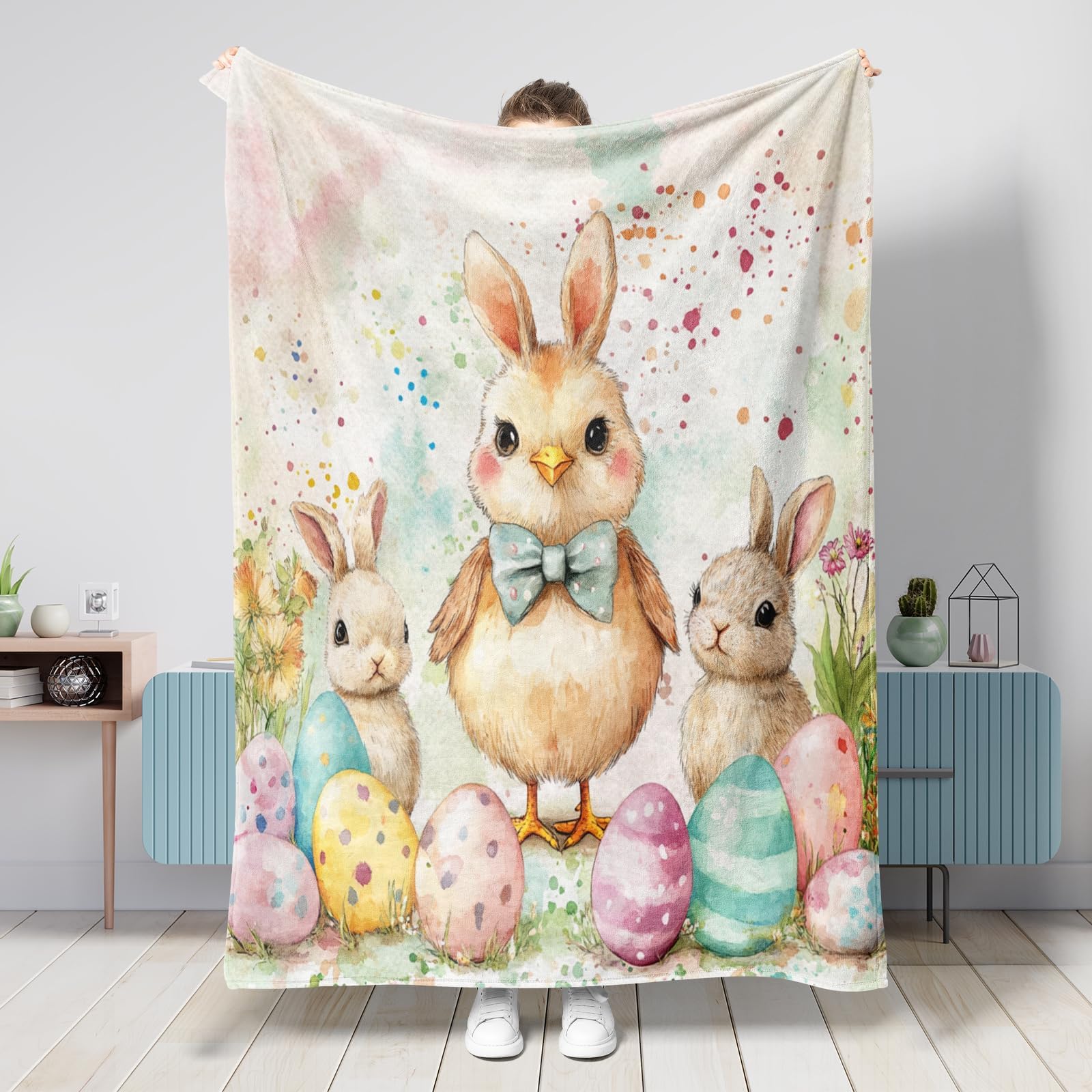 Spring Easter Chickens Chick Blanket 50 * 60 Inch, Cute Bunny Eggs Fluffy Cozy Flannel Throw Blankets for Couch Bed Beach Travel, Animal Home Sofa Decoration
