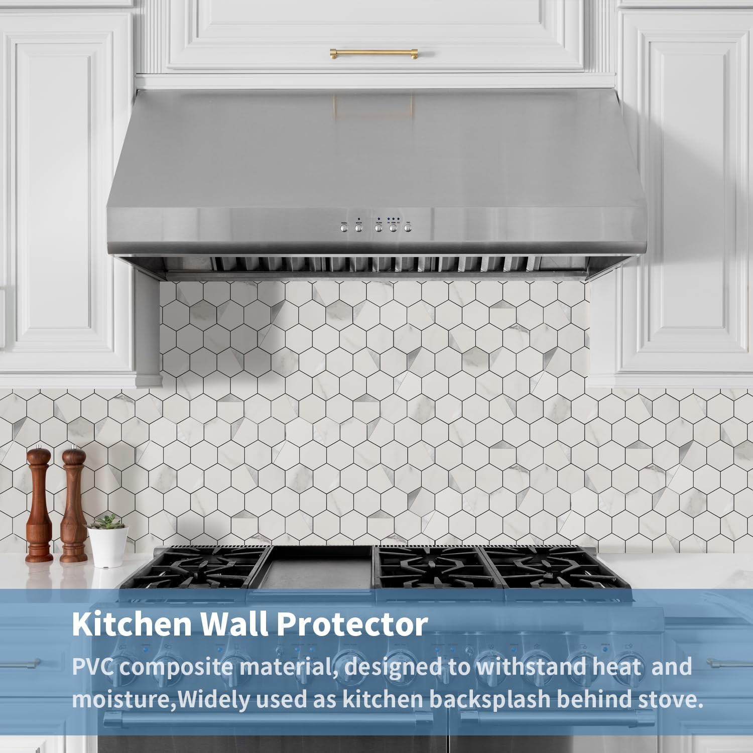 Hexagon Peel and Stick Backsplash for Kitchen Wall,10 Sheets Heat Resistant Stick on Backsplash PVC Smart Tiles, 12'' Gray White Marble Waterproof Peel and Stick Tile for Bathroom