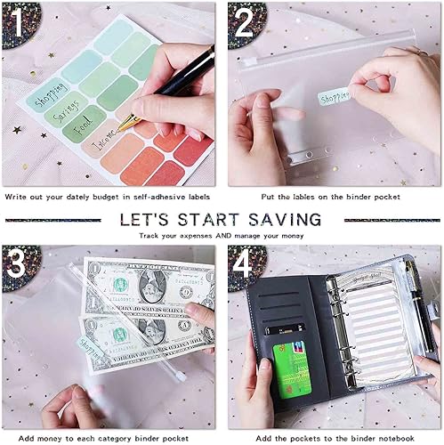 Miniatura 2 de Carpeta de presupuesto A6 con 12 sobres con cremallera para presupuestos, organizador de dinero para cash stuffing, libro carpeta de ahorros,