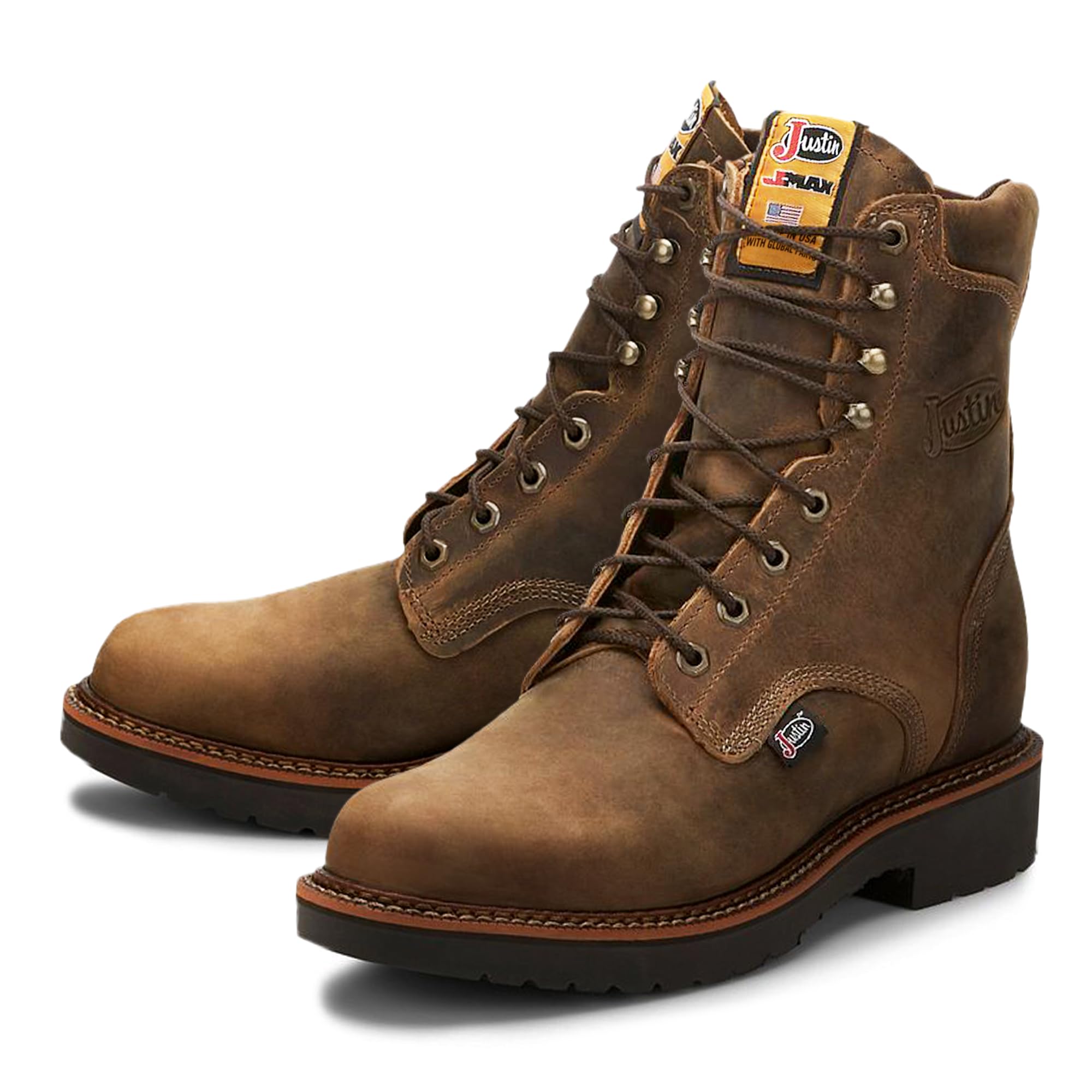 Justin Blueprint 8" Work Boots for Men - Round Toe Full-Grain Leather Lace-Up Upper with Oil- and Slip-Resistant Rubber Outsole