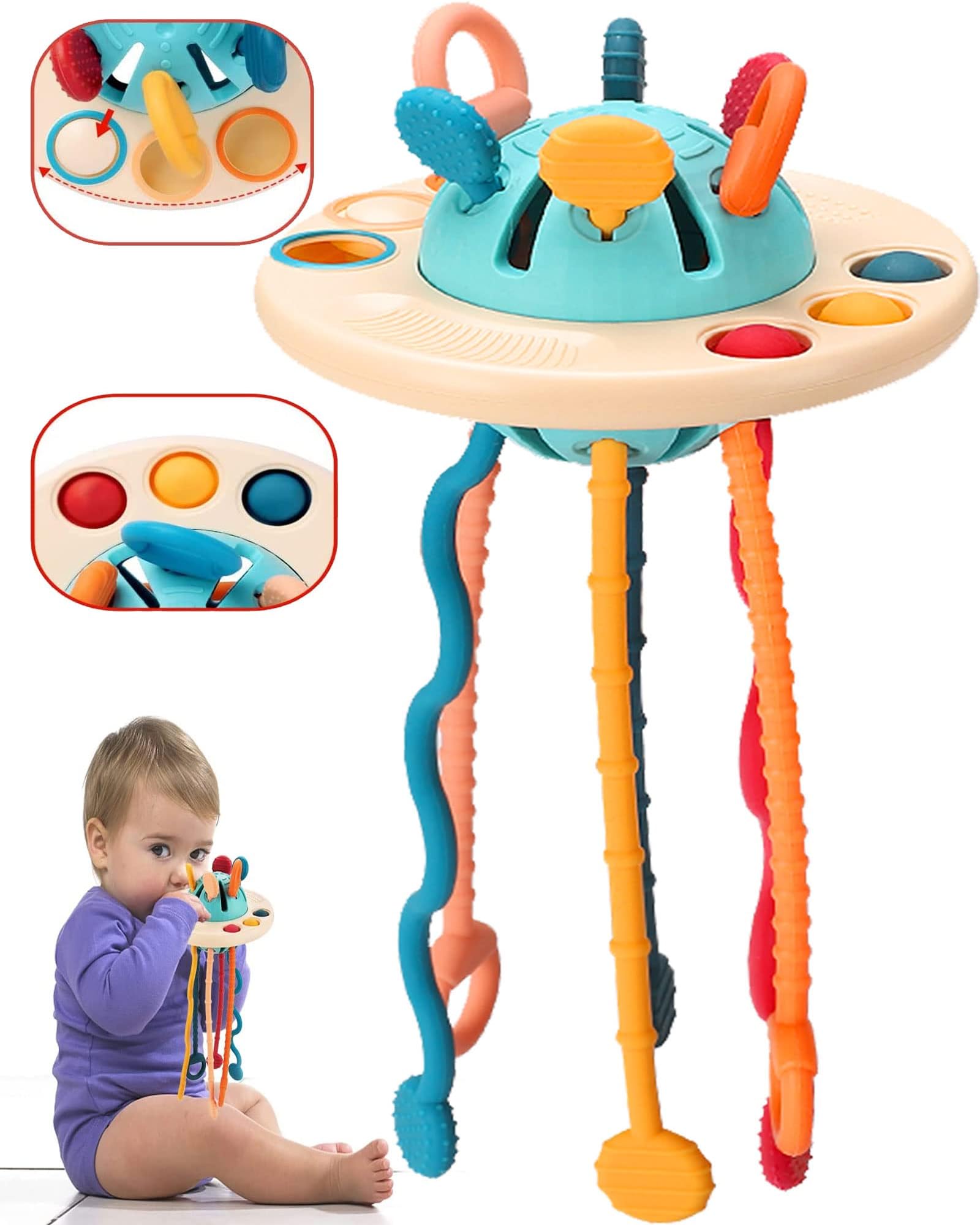 Toddler Travel Toys for 6-12-18 Month,12 Pcs Pull String Learning Ropes with Bubble Fidget Toys and Sliding Balls, Christmas Xmas Stocking Stuffers for Baby Boys Girl Gifts