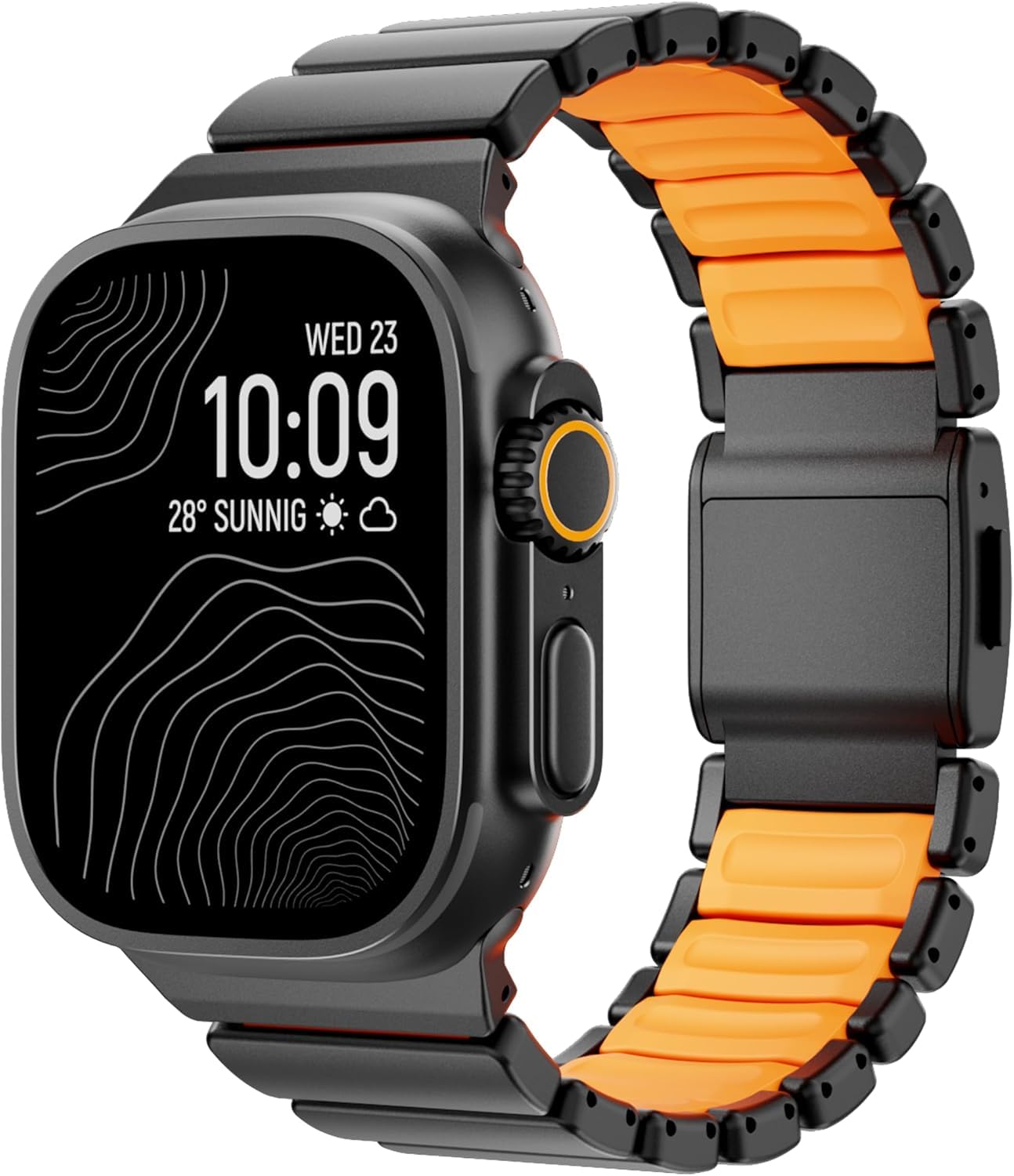 Morofy Titanium Silicone Dual-Layer Link Bands Compatible with Apple Watch Band Ultra 3/2/1 49mm 46mm 45mm 44mm Men Women Magnetic Clasp Metal Strap for iwatch Series 11 10 9 8 7 6 5 4 SE (Black|Orange)-picture-13