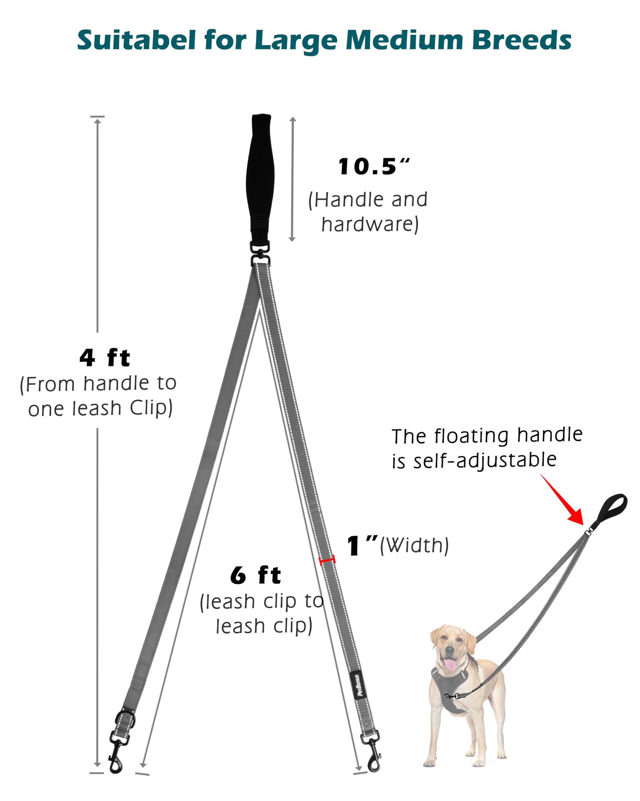 PetBonus Two Point Control Dog Lead, Works with No Pull Harnesses, No Tangle Training Leads - Image 4