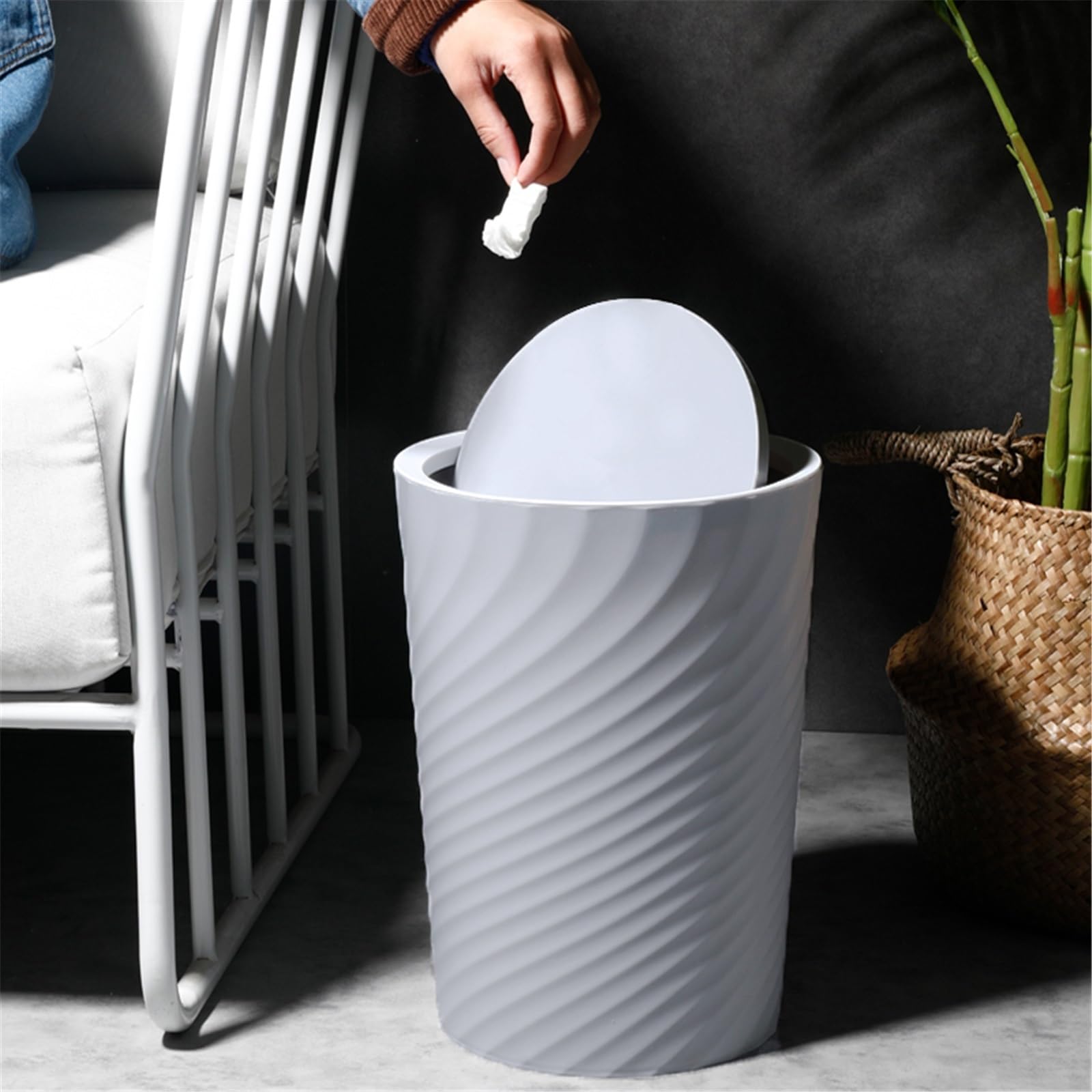 Cubo de Basura Aseo, Despacho, Dormitorio con Cubo De Basura Cubierto Papelera Baño(Negro,Grande)