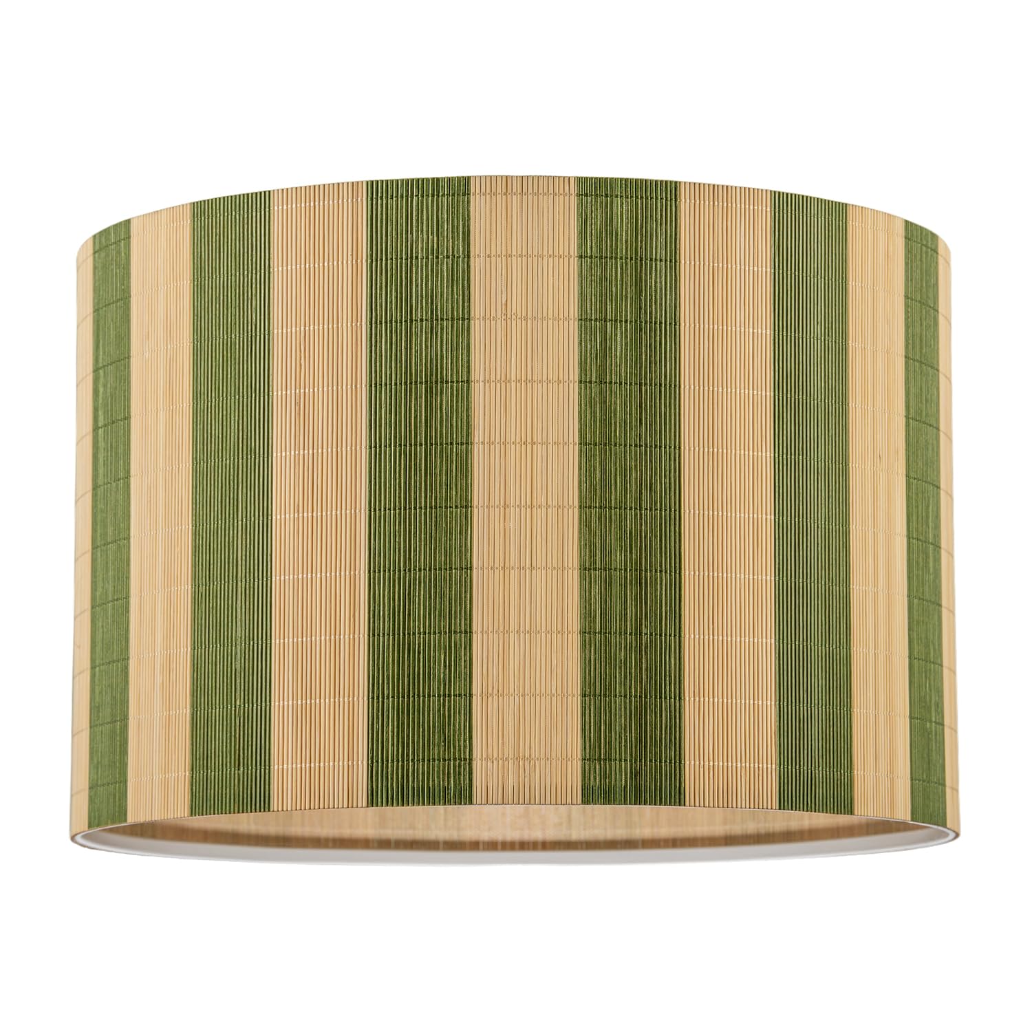 Happy Homewares Brown/Green Chic Natural Bamboo Lamp Shade With Garden Olive Stripes