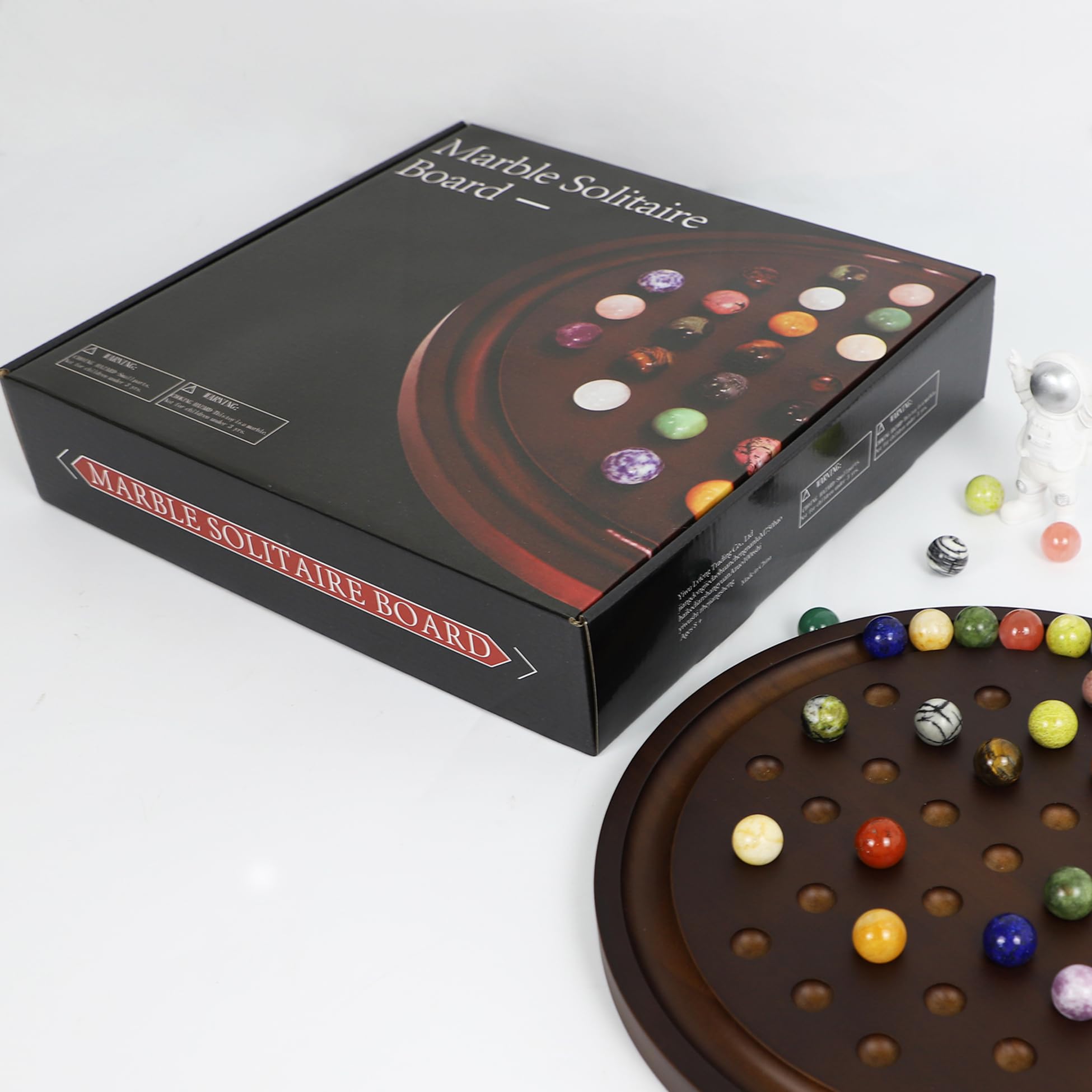 Solitär Brettspiel Holz mit 36 Marmor-Murmeln Solitaire Spiel | Massives Holz mit 36 Marmor-Murmeln; Strategiespiel und Denkspiel; auch als Halma geeignet; ideal fuer Spieleabende