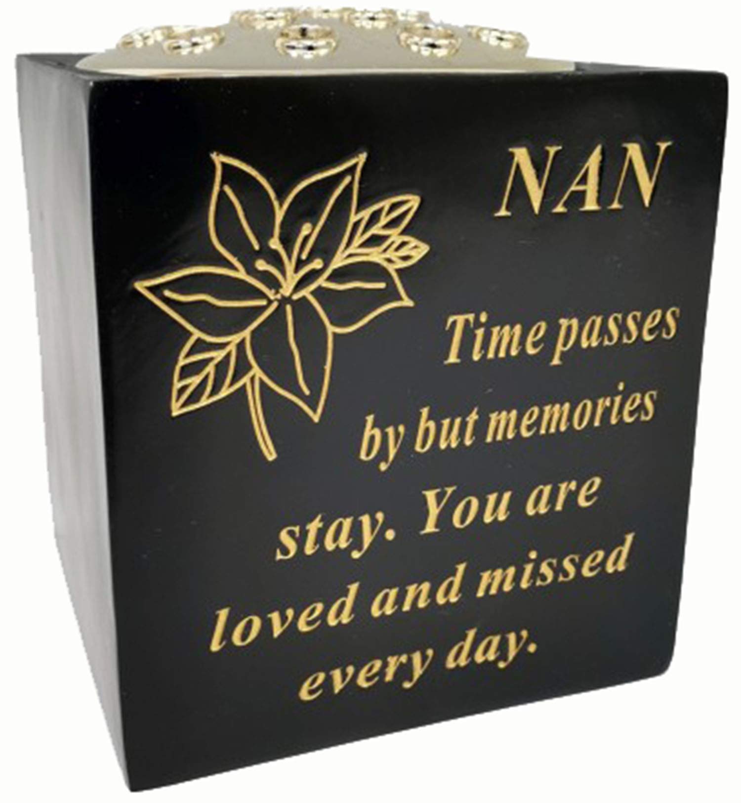 David Fischhoff Nan Memorial Black Rose Bowl With Gold Wording Graveside Flower Vase (Black & Gold - Lily, )