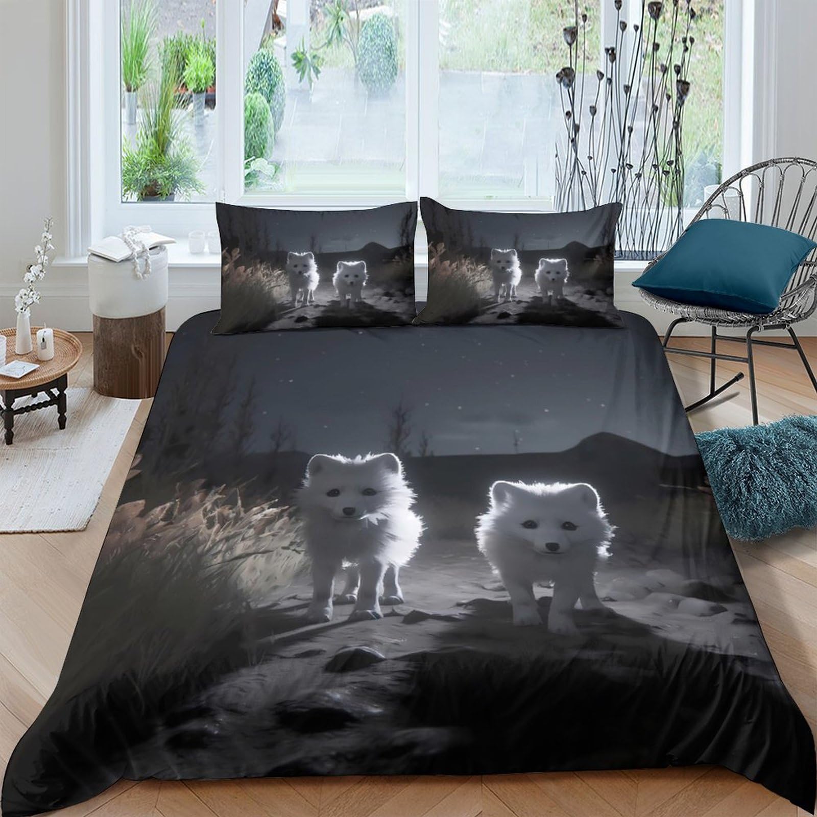 Housse de couette loup 140x200cm en microfibre avec parure de lit 3D pour lit simple