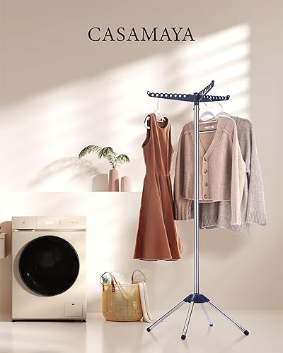 Miniatura 2 de Tendedero de Ropa Plegable, Tendedero de Ropa con Trípode de 59 Pulgadas para Interiores con Riel Giratorio para 27 Piezas de Ropa, Ahorro de