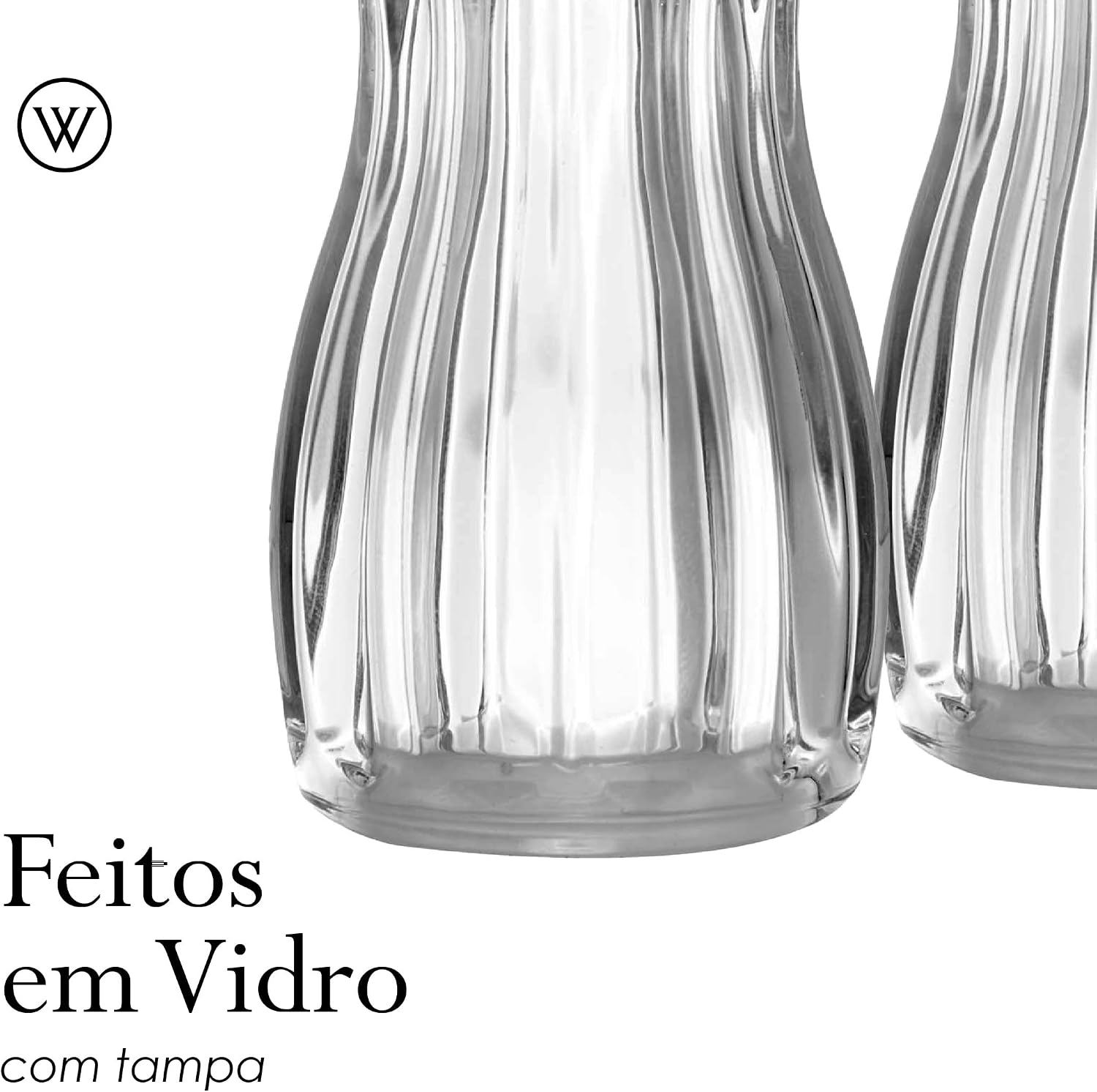 WOLFF - Conjunto 2 Peças Saleiro e Pimenteiro de Vidro com Tampa de Plástico Pétala