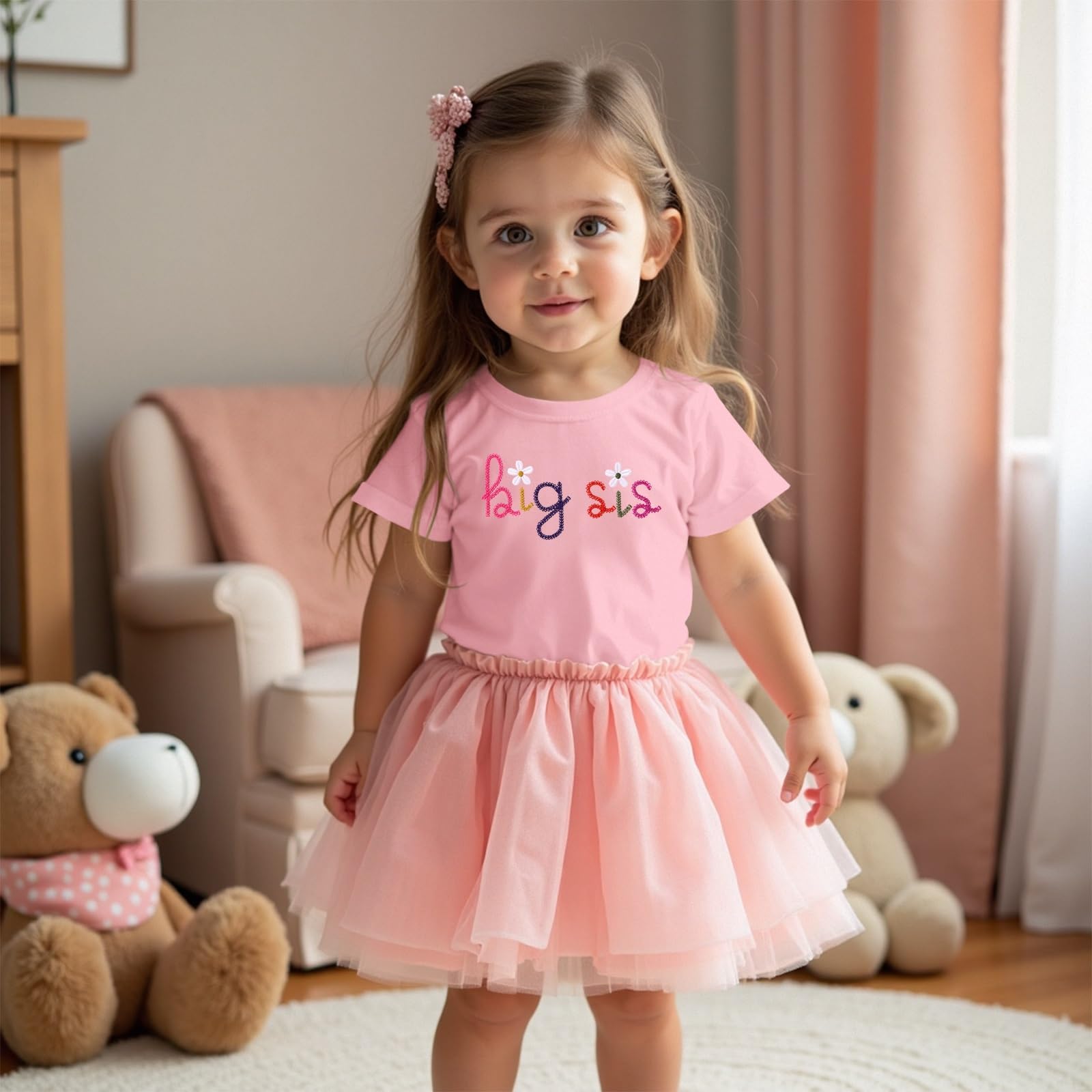 Big Sister Shirt Baby Anuncio para Niñas Camiseta con Bordado Big Sis Niño Promocionado A Gran Hermana Camiseta Verano Manga Corta Camisetas Lindas Bordadas Algodón Top