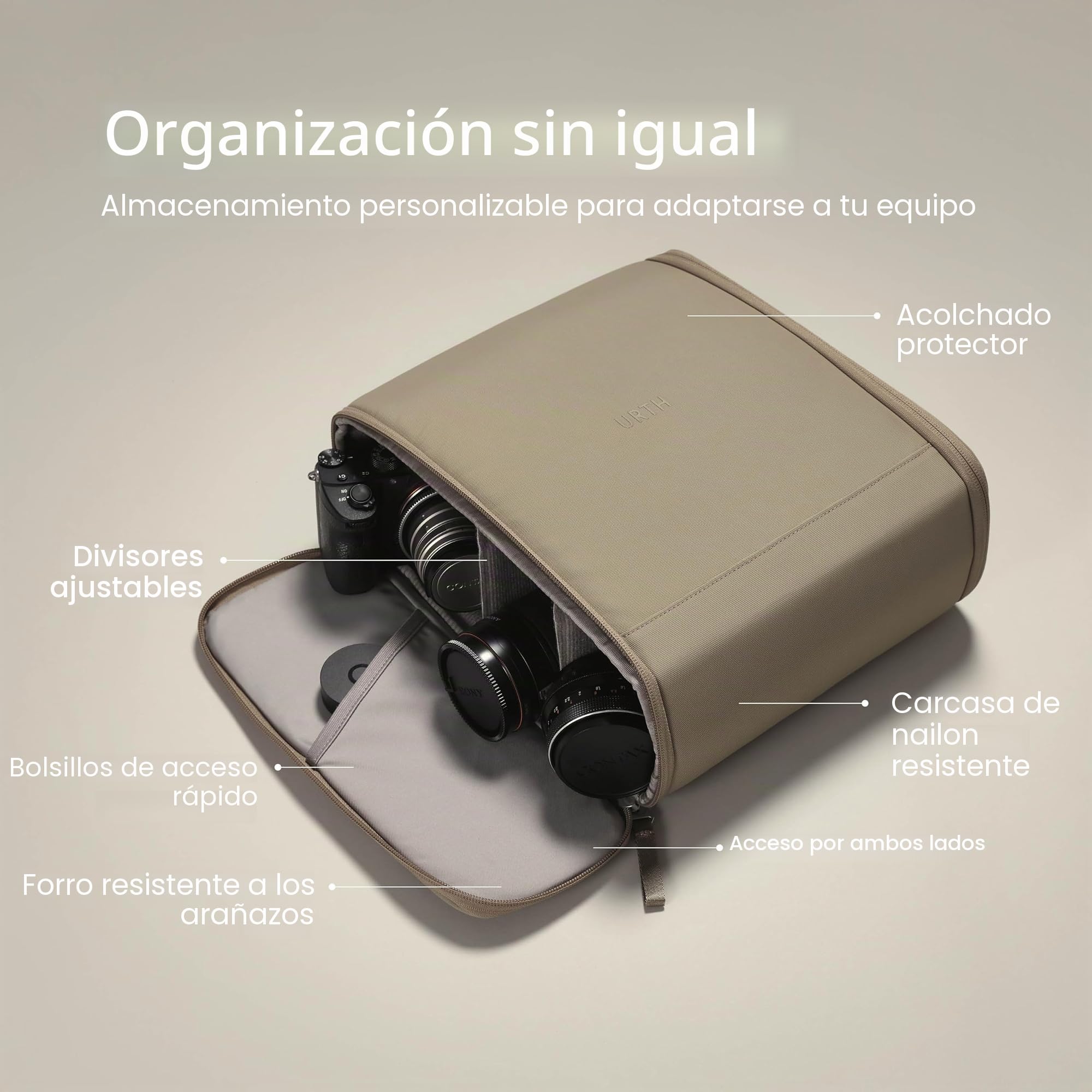 Urth ORGANIZACIÓN Personalizada | Diseñado para Proteger una cámara DSLR, 3 Objetivos, un Kit de filtros para Objetivo Accesorios para cámara.