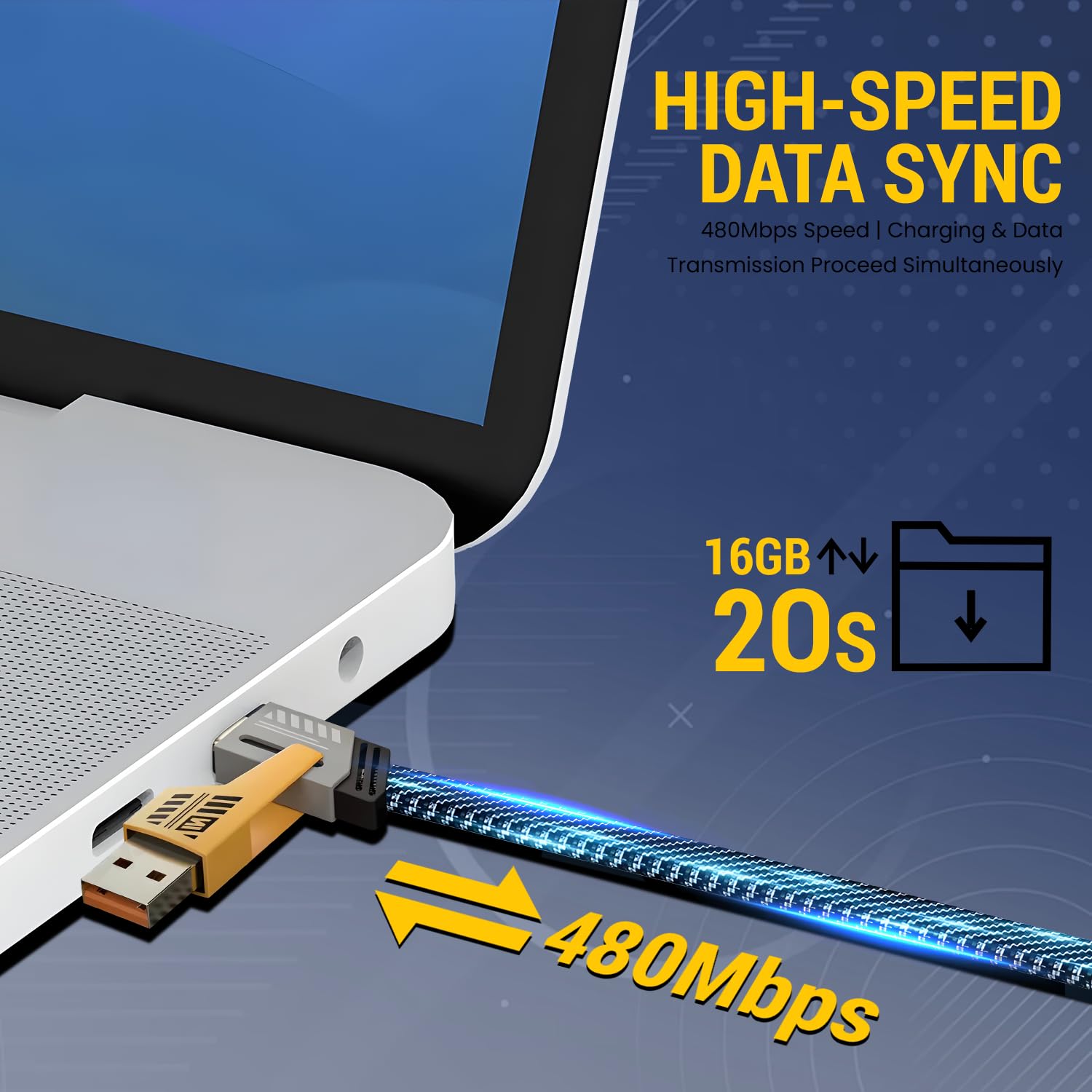Cavo USB-C a ricarica rapida, 65 W, 1,5 m, cavo intrecciato per laptop, iPhone, iPad, MacBook, dispositivi Samsung