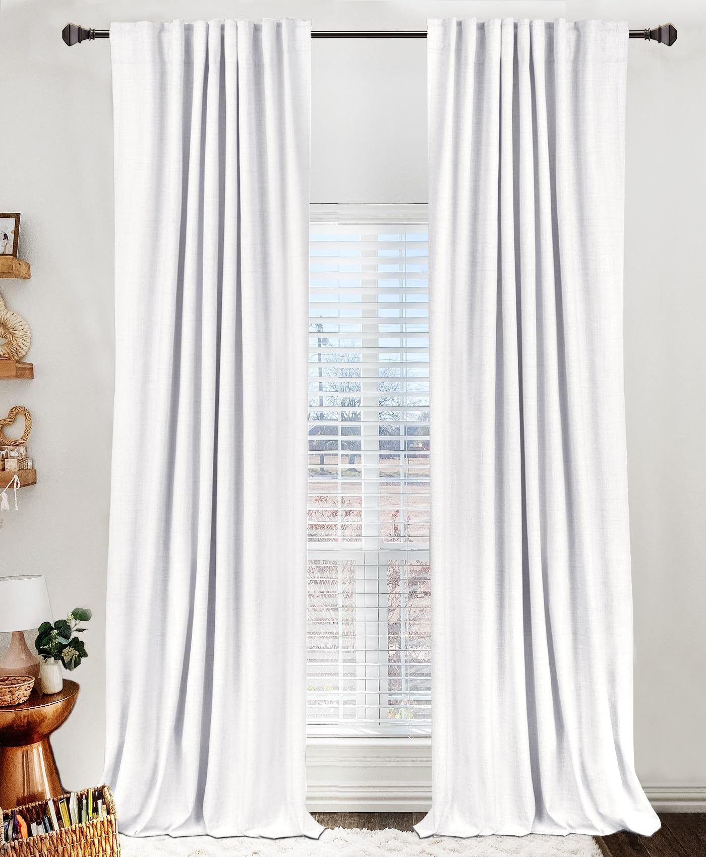 Bright White Total Blackout Curtains for Bedroom 63 Inch Long