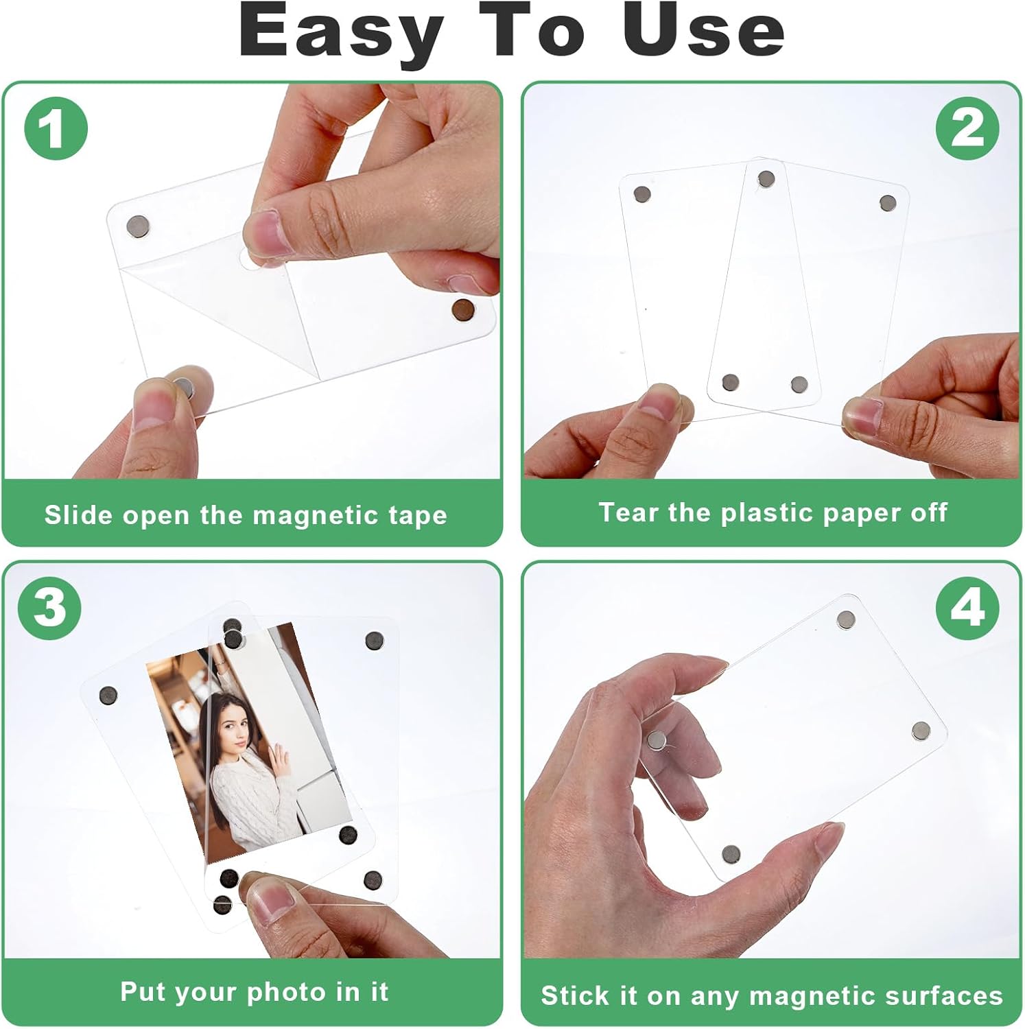 24 Pcs Acrylic Fridge Magnetic Frame, Acrylic Photo Picture Frames, Double Sided Photo Refrigerator Magnet Picture Frame for for Film Photos Cards Stamp, Clear Picture Display Frame(2.4 x 3.5 Inch)