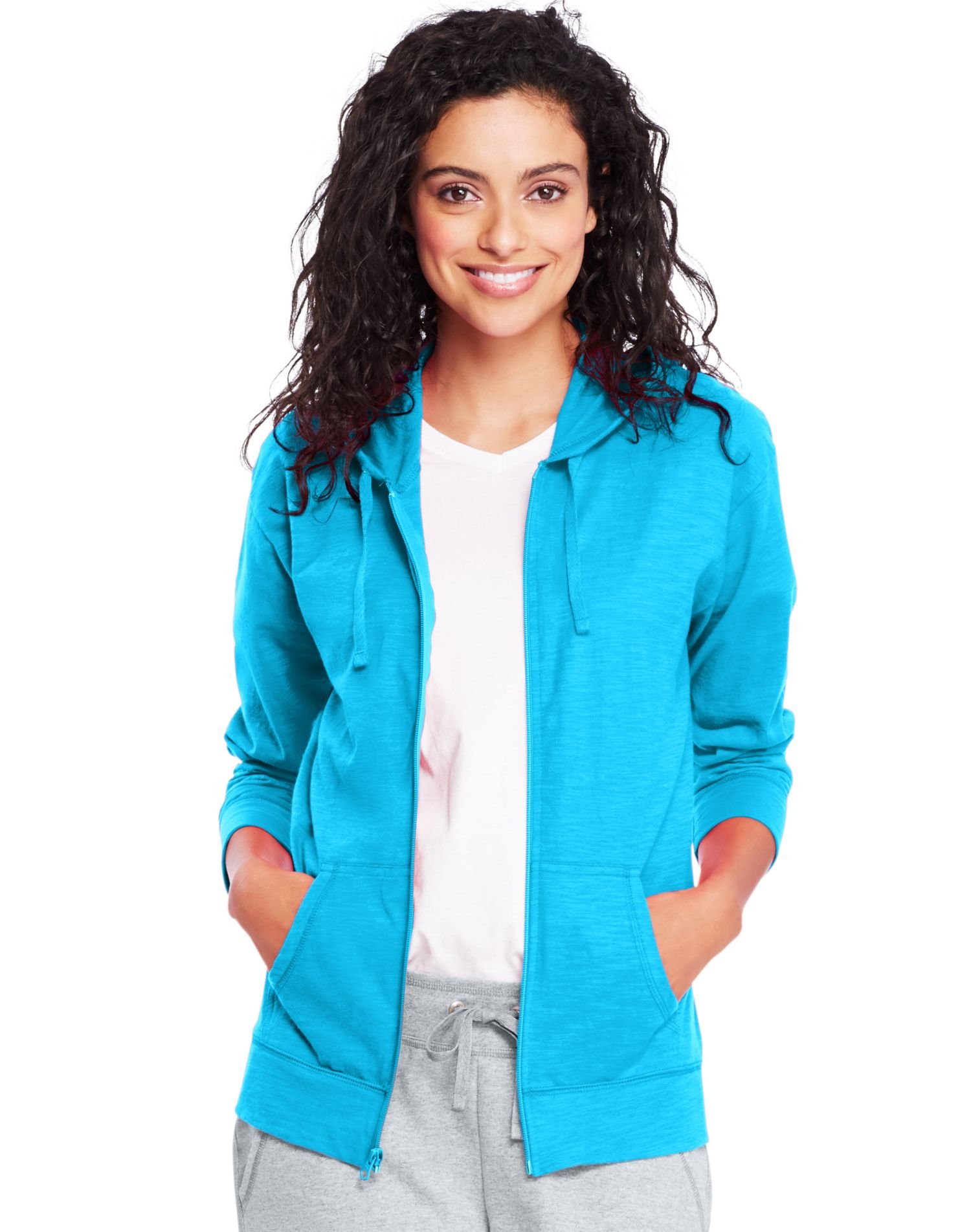 Hanes Women's Jersey Full Zip Hoodie, Process Blue, XX-Large