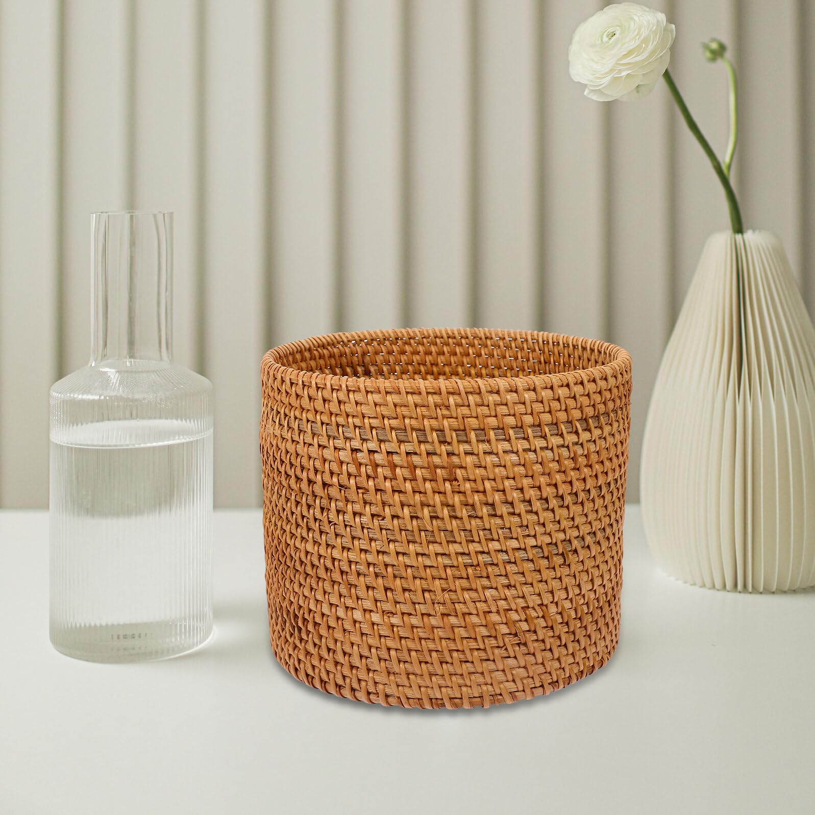 Runder Aufbewahrungskorb aus Rattan in Braun für Zuhause | Flechtoptik, Extra Großes Fassungsvermögen, für Obst und Snacks, Wiederverwendbar