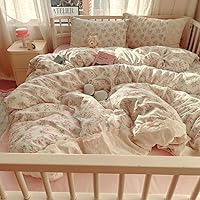 Vista 45 de VM VOUGEMARKET Linda funda de edredón de fresa tamaño matrimonial, juego de ropa de cama de frutas 3 piezas, funda de colcha de algodón color crema