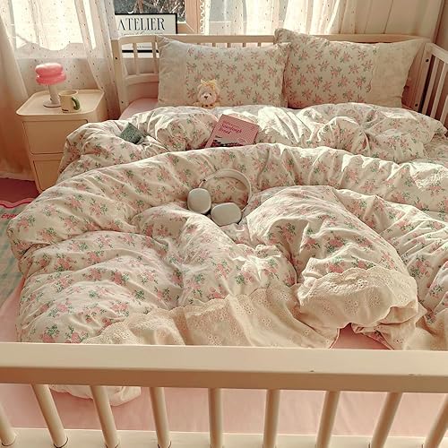 Miniatura 45 de VM VOUGEMARKET Linda funda de edredón de fresa tamaño matrimonial, juego de ropa de cama de frutas 3 piezas, funda de colcha de algodón color crema