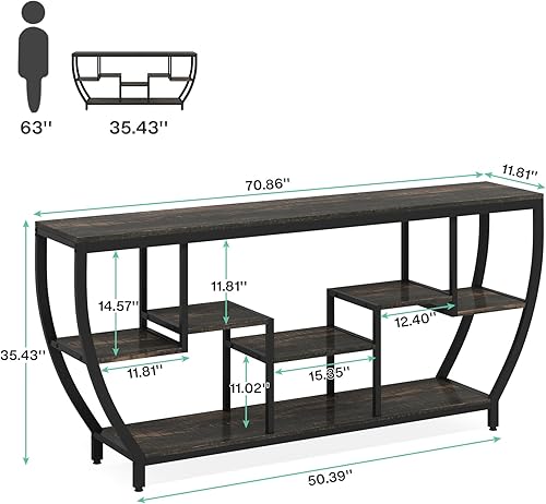 Miniatura 7 de Tribesigns Mesa de sofá de 70.9 pulgadas de largo con estantes, mesa consola rústica con almacenamiento, mesa de entrada industrial, soporte de TV,
