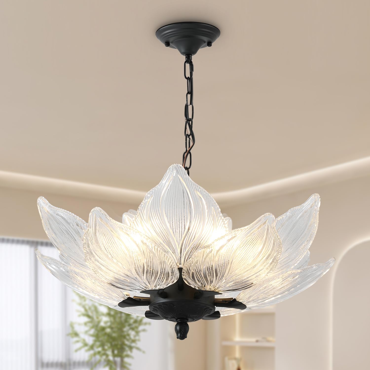 Modern Leaf Chandelier, 6 Lights, 2-Tier Crystal Suspended Ceiling Light, Clear Shade Dining Room Kitchen Bedroom Living Room