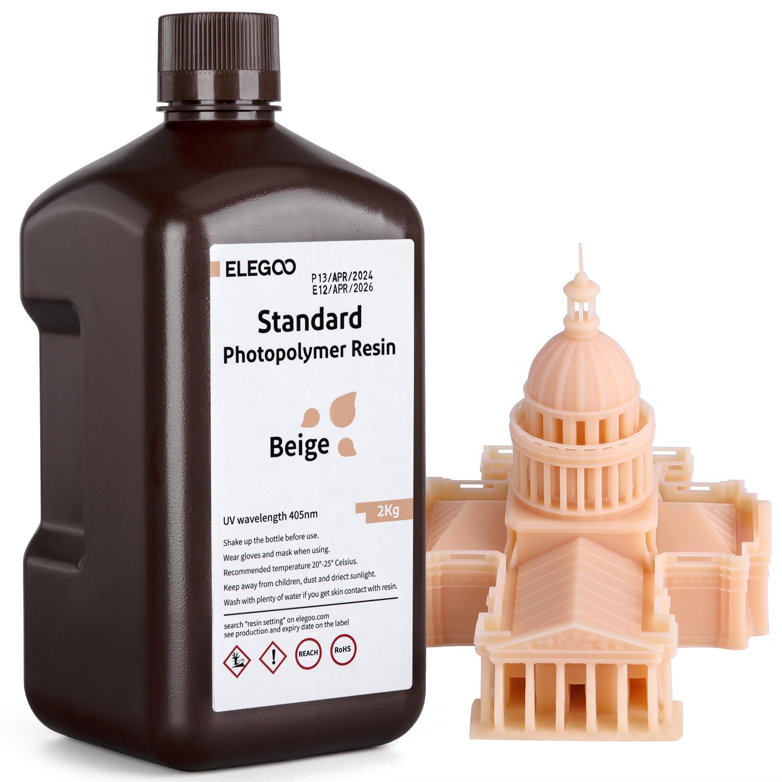 ELEGOO Standard Photopolymer Resin LCD UV-Curing Resin 405nm 3D Printer Resin for Mars Saturn Jupiter MSLA DLP LCD 3D Printing Beige 2000g