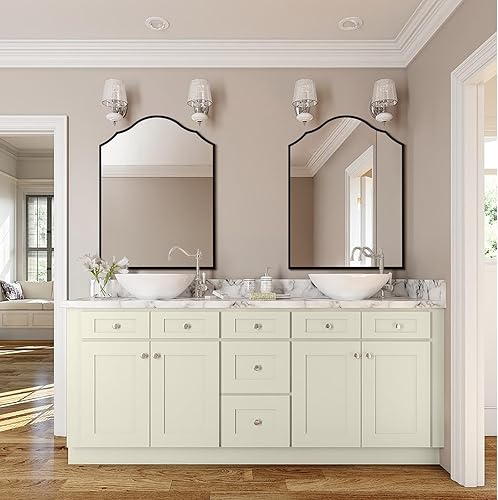 Miniatura 4 de Espejo decorativo de pared, espejo de baño negro, espejo de tocador con marco de metal, espejo de acento moderno para sala de estar, entrada y