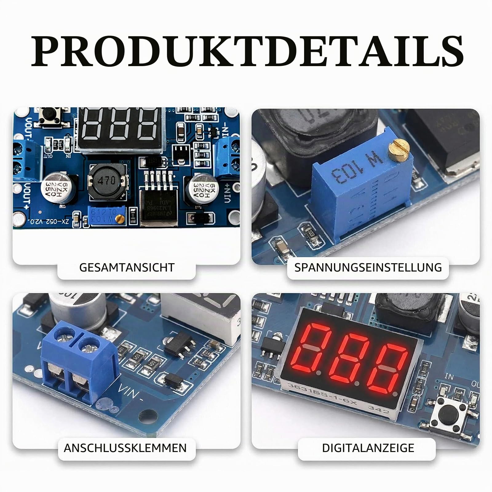 DC-DC Buck Voltage Converter Power Module, Einstellbares Step-Down-Modul, 36V 24V 12V bis 5V 2A, Stabiles Netzteilmodul mit LED-Anzeige, Hochpräzises Potentiometer, 2 Stück
