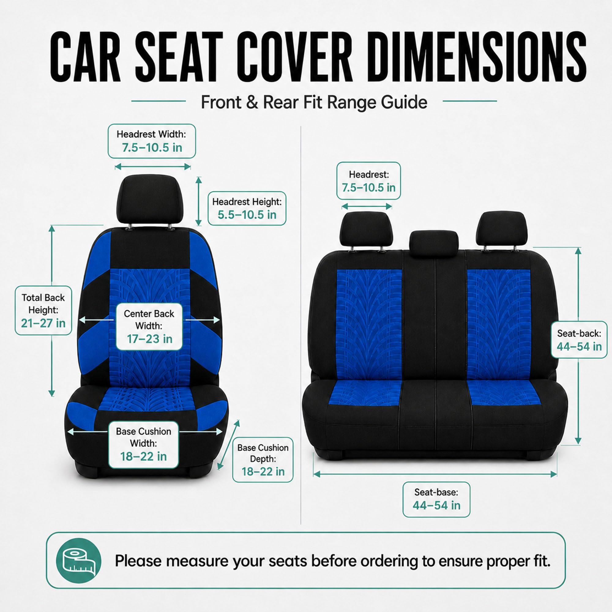 FH GROUP Ensemble Complet de Housses de siège de Voiture en Tissu de qualité supérieure – Ajustement Universel – Housses de siège Avant à Dossier Bas – Compatibles avec Les airbags – Housses de siège