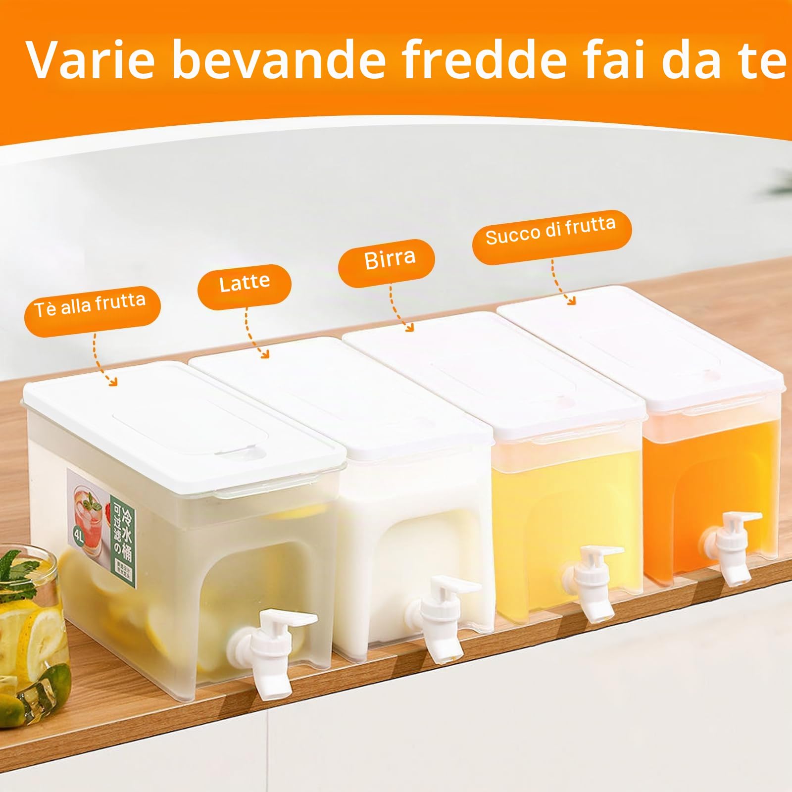 4L Dispenser per bevande con rubinetto,dispenser per bevande in plastica distributore di succhi con filtro trasparente Borraccia refrigerata di grande capacità,Distributore di bevande,cocktail