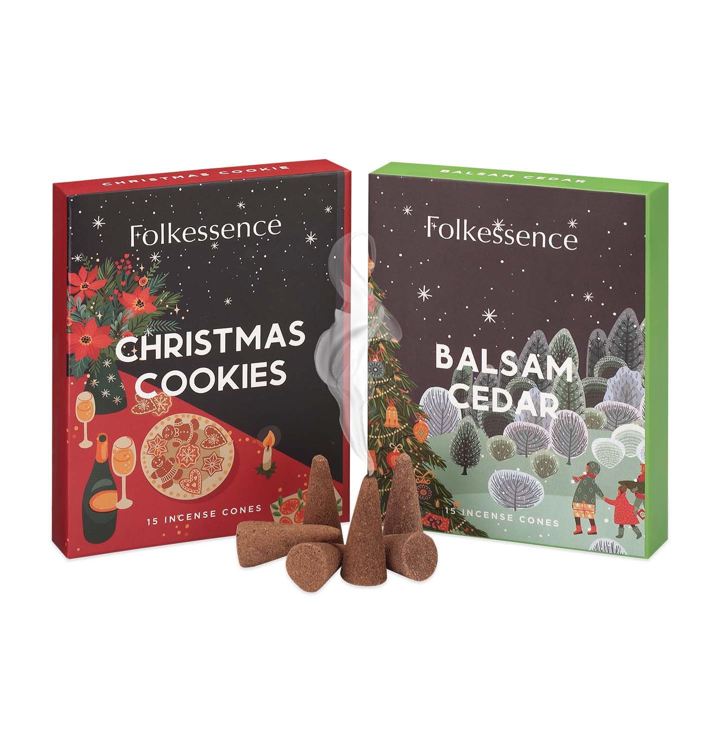 Folkulture Christmas Incense Cones Scented, Set of 2 Inscents-Cones (30 Cones), Balsam & Cedar, Insence Cones for Relaxation, Christmas Scents - Christmas Cookie and Balsam Cedar Incense Cones