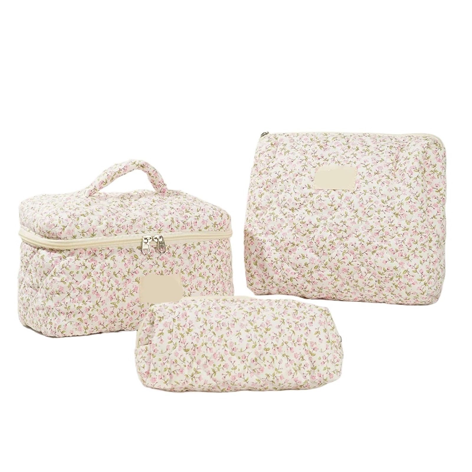 Neceser Acolchado Bolso Tote de Maquillaje Acolchado con Estampado Flores