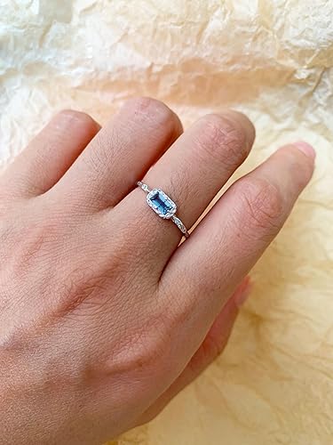 Miniatura 3 de Baguette - Anillo de boda para mujer, solitario, circonita cúbica, ópalo, rosa, zafiro, musgo, ágata, apilables, vintage, filigrana, delicados