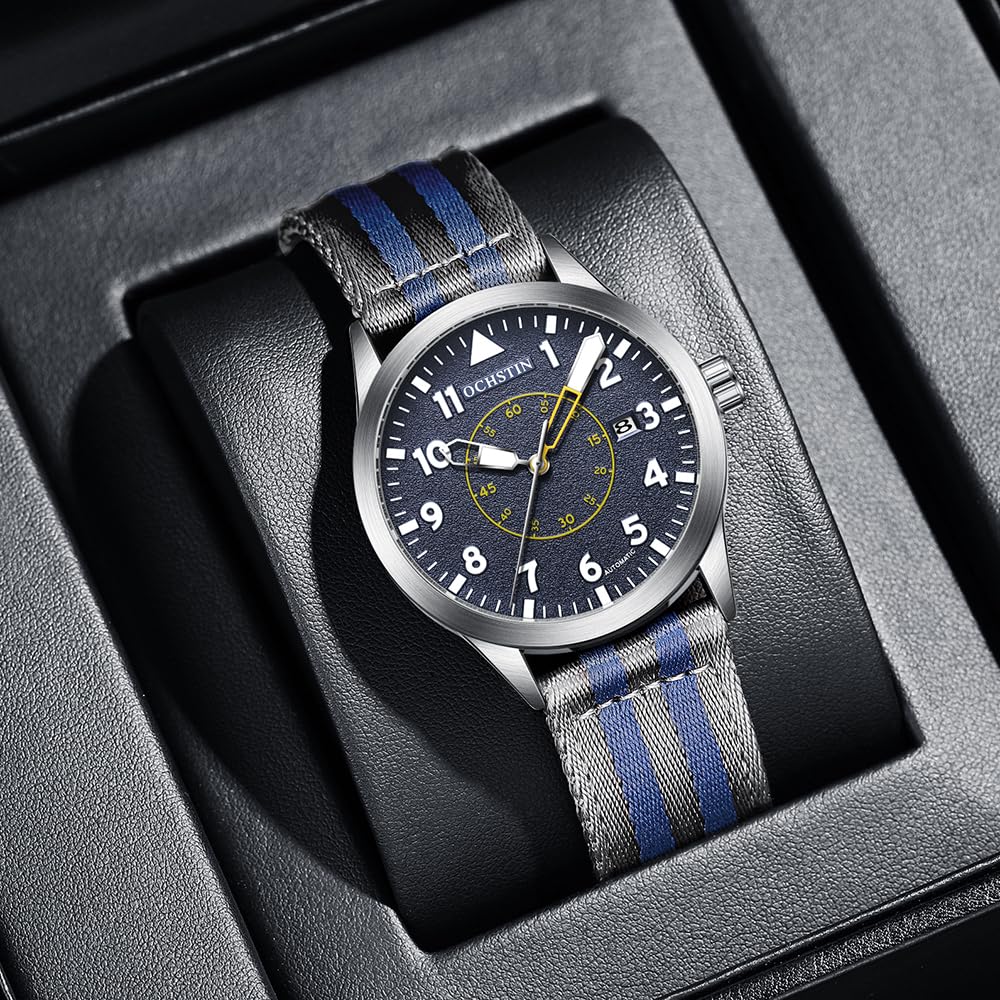 Reloj mecánico militar para hombre, cuerda automática, pantalla analógica con fecha automática, diseño de corazón abierto en correa de nailon de alta calidad