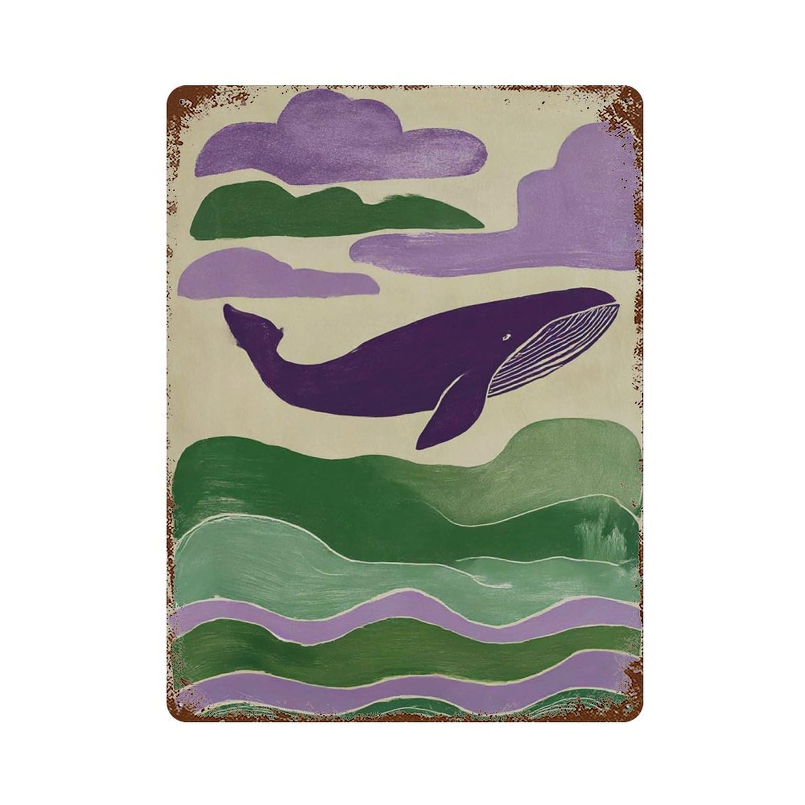 xiaoxiaoshen Purple Whale Abstract Ocean Green And Nautical Modern Animal Playful Sea Kids Wall Decor Art Metal Tin Poster Modern Home Decor Art Home Bar Shop Decorations Vintage Sign 40x30cm
