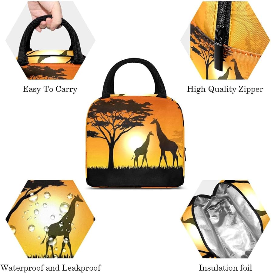 Borsa Termica Pranzo Con Giraffa Colorata - 24x17x22 Cm Impermeabile Con Tasca Frontale - Per Lavoro E Picnic - 2